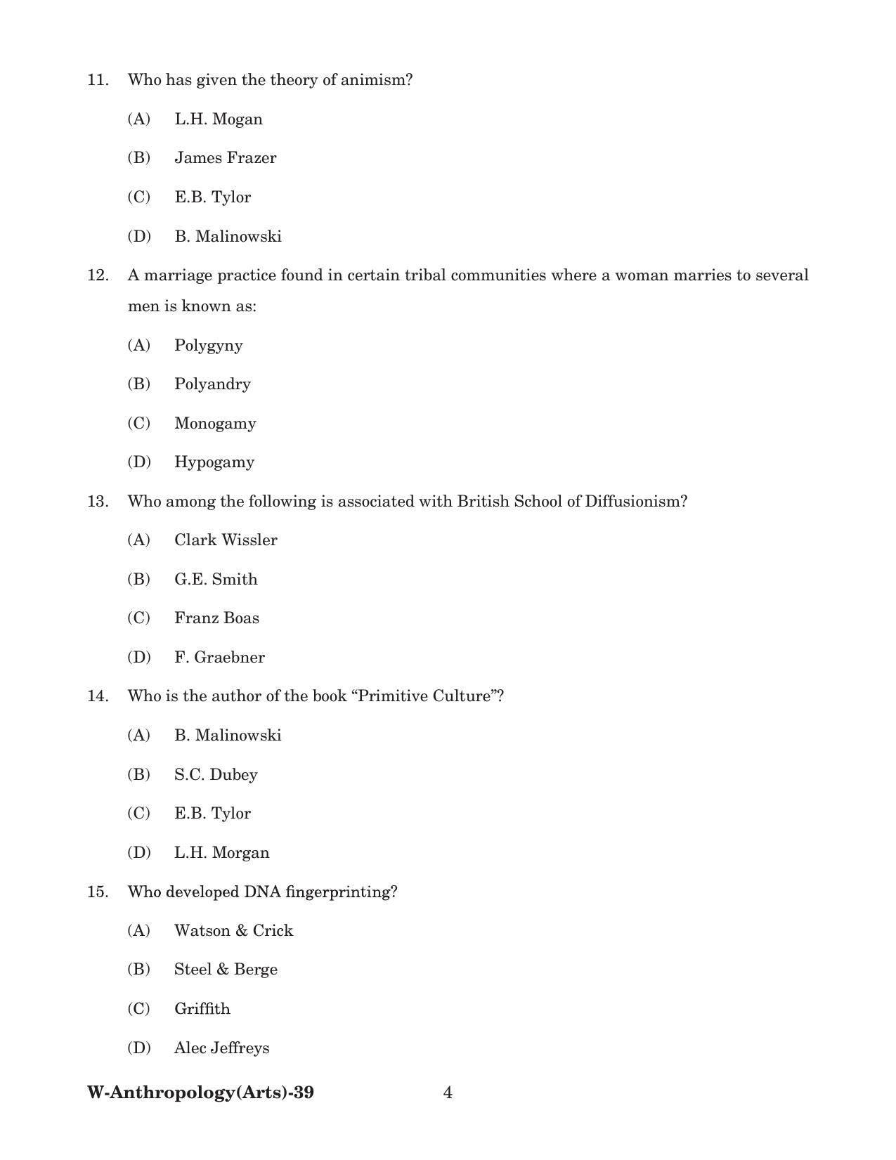 Odisha CPET 2022 ANTHROPOLOGY(ARTS) Question Paper - Page 4