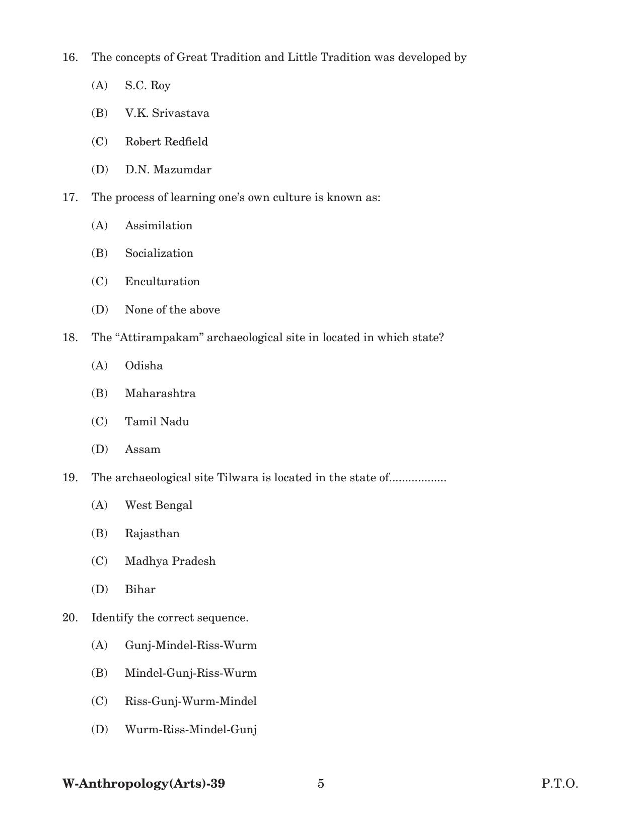Odisha CPET 2022 ANTHROPOLOGY(ARTS) Question Paper - Page 5