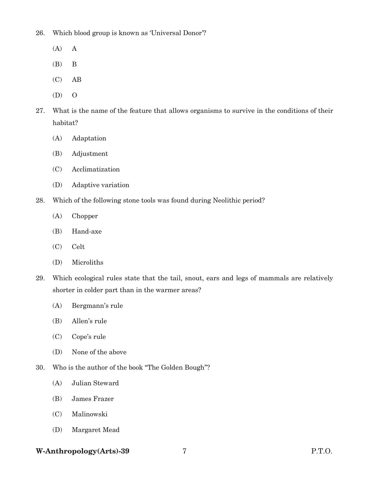 Odisha CPET 2022 ANTHROPOLOGY(ARTS) Question Paper - Page 7