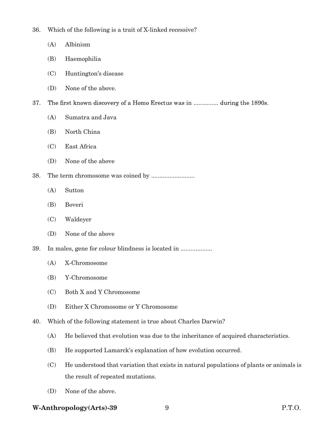 Odisha CPET 2022 ANTHROPOLOGY(ARTS) Question Paper - Page 9