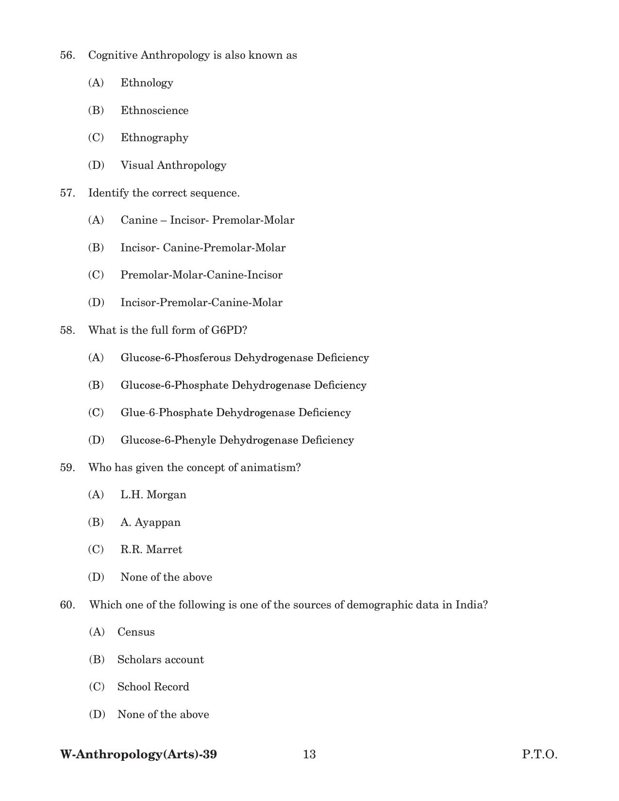 Odisha CPET 2022 ANTHROPOLOGY(ARTS) Question Paper - Page 13