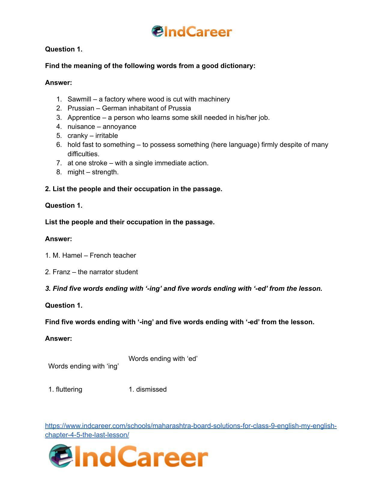 Maharashtra Board Solutions for Class 9- English (My English): Chapter 4.5- The Last Lesson - Page 4
