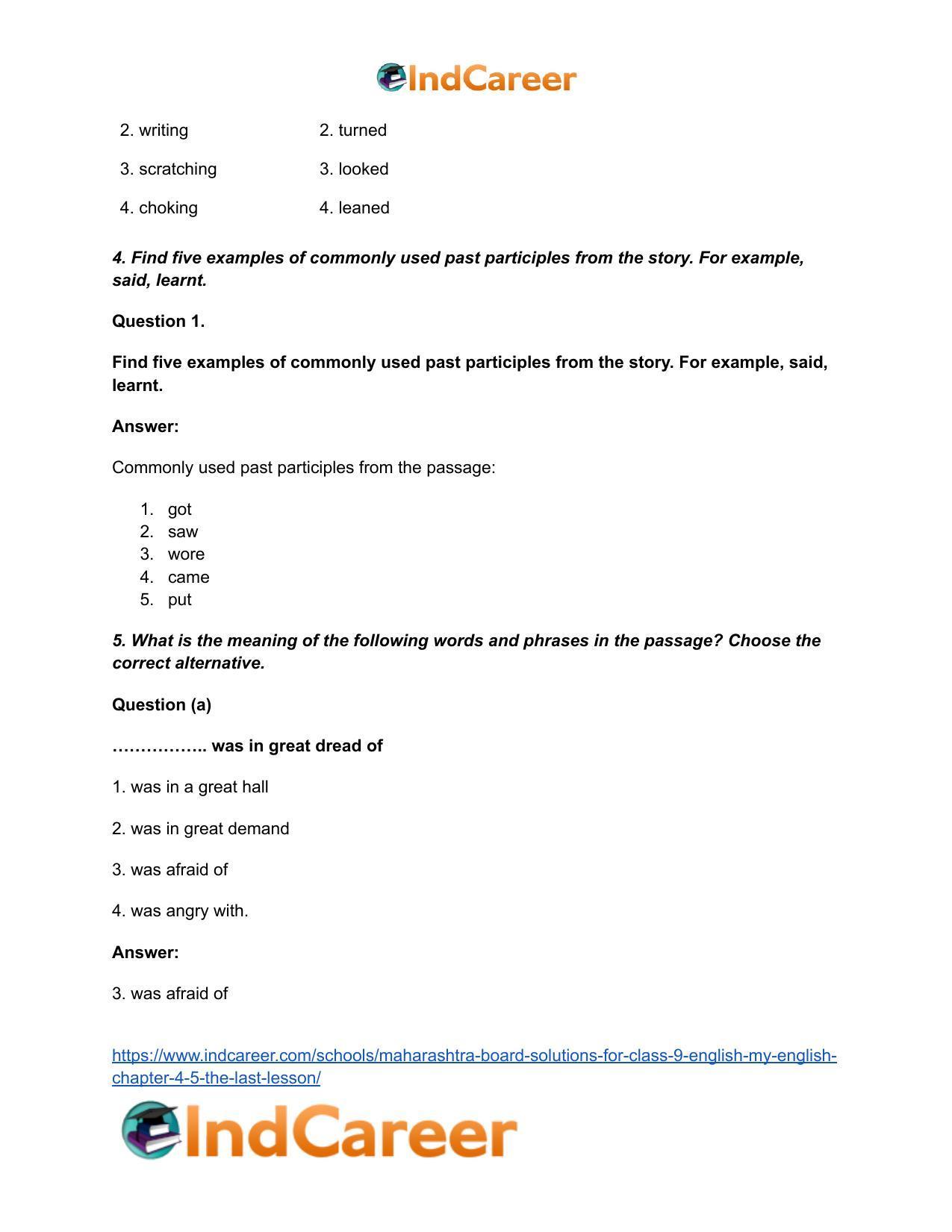 Maharashtra Board Solutions for Class 9- English (My English): Chapter 4.5- The Last Lesson - Page 5