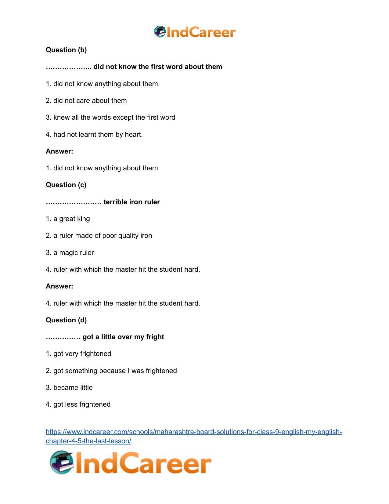 Maharashtra Board Solutions for Class 9- English (My English): Chapter 4.5- The Last Lesson - Page 6