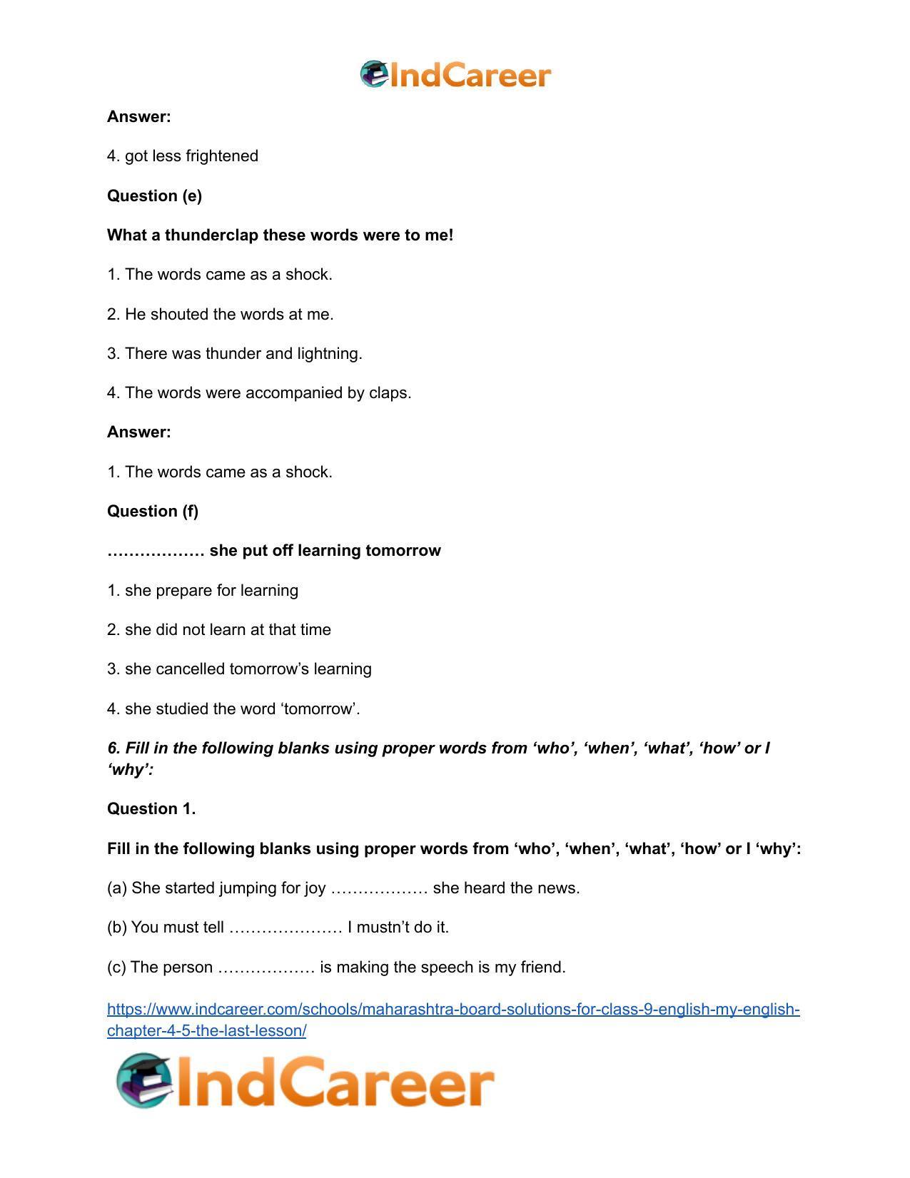 Maharashtra Board Solutions for Class 9- English (My English): Chapter 4.5- The Last Lesson - Page 7