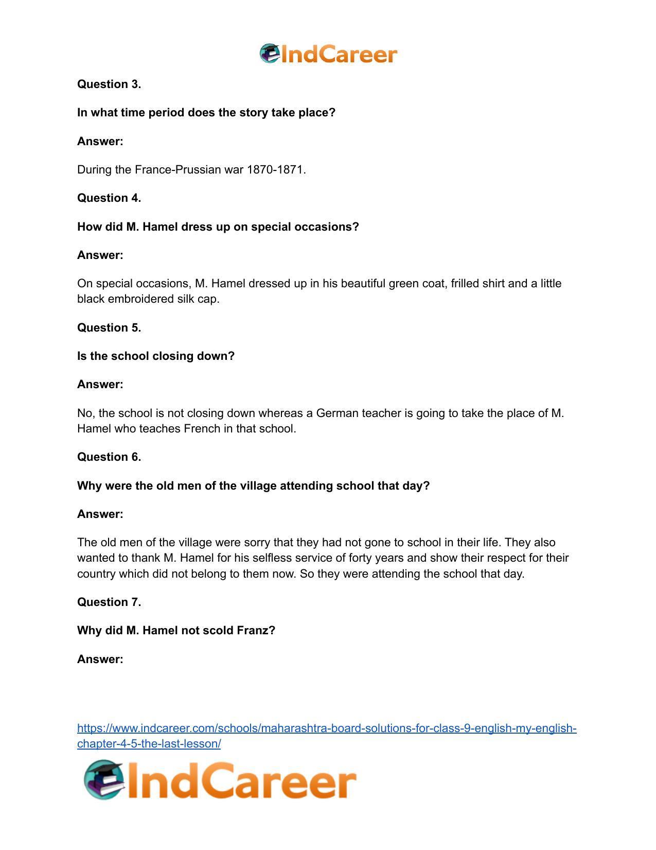 Maharashtra Board Solutions for Class 9- English (My English): Chapter 4.5- The Last Lesson - Page 14