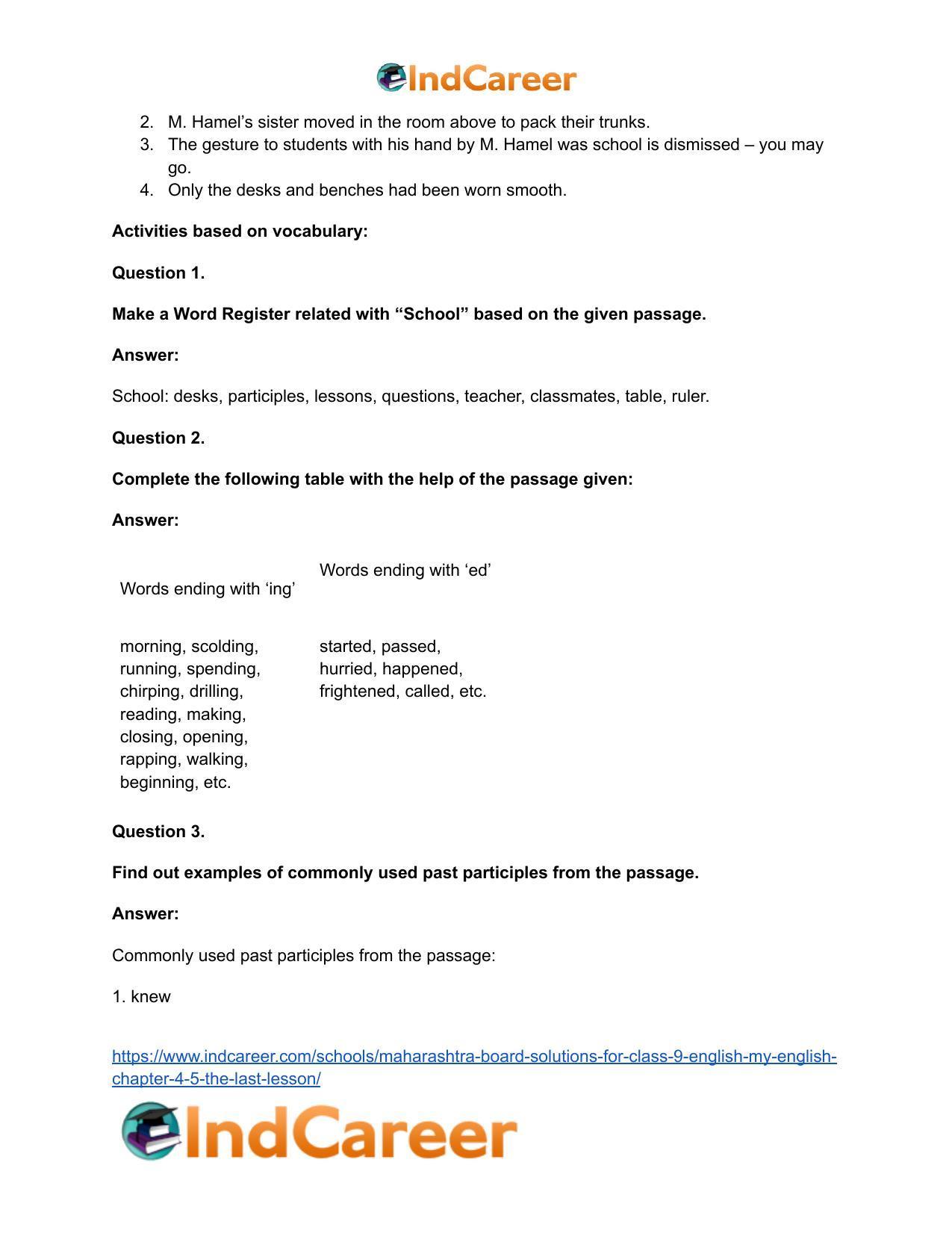 Maharashtra Board Solutions for Class 9- English (My English): Chapter 4.5- The Last Lesson - Page 16