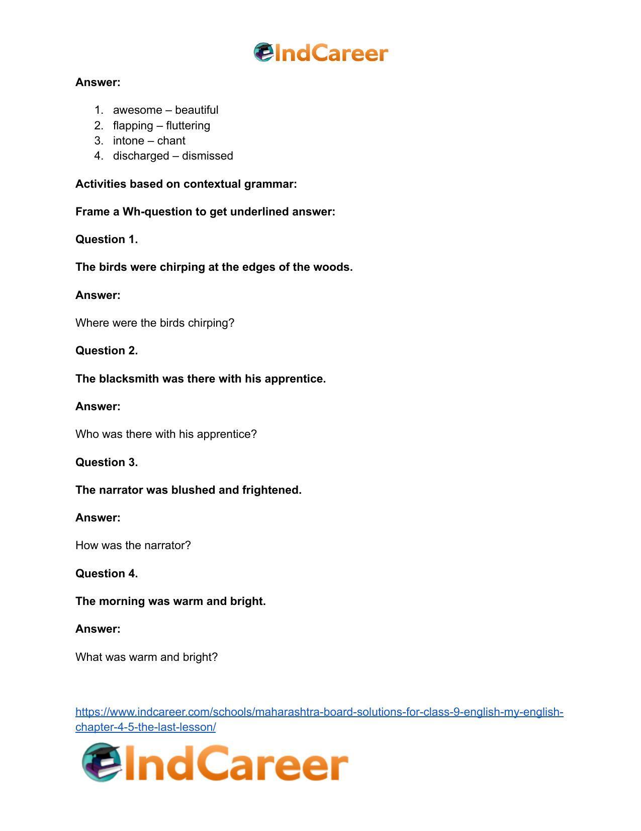 Maharashtra Board Solutions for Class 9- English (My English): Chapter 4.5- The Last Lesson - Page 18