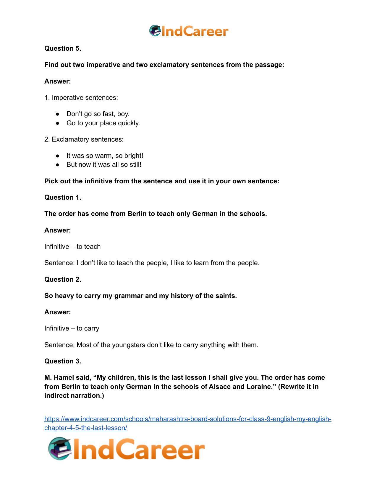 Maharashtra Board Solutions for Class 9- English (My English): Chapter 4.5- The Last Lesson - Page 19