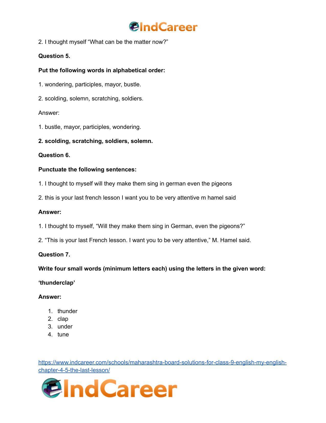 Maharashtra Board Solutions for Class 9- English (My English): Chapter 4.5- The Last Lesson - Page 22
