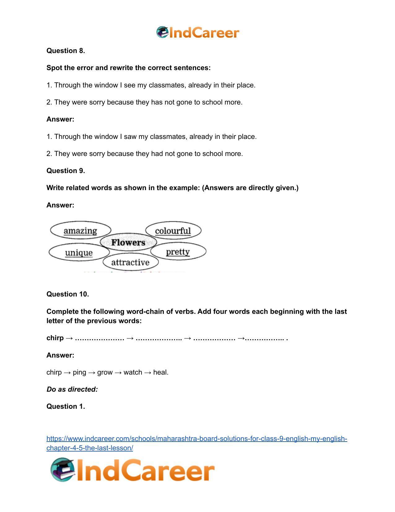 Maharashtra Board Solutions for Class 9- English (My English): Chapter 4.5- The Last Lesson - Page 23
