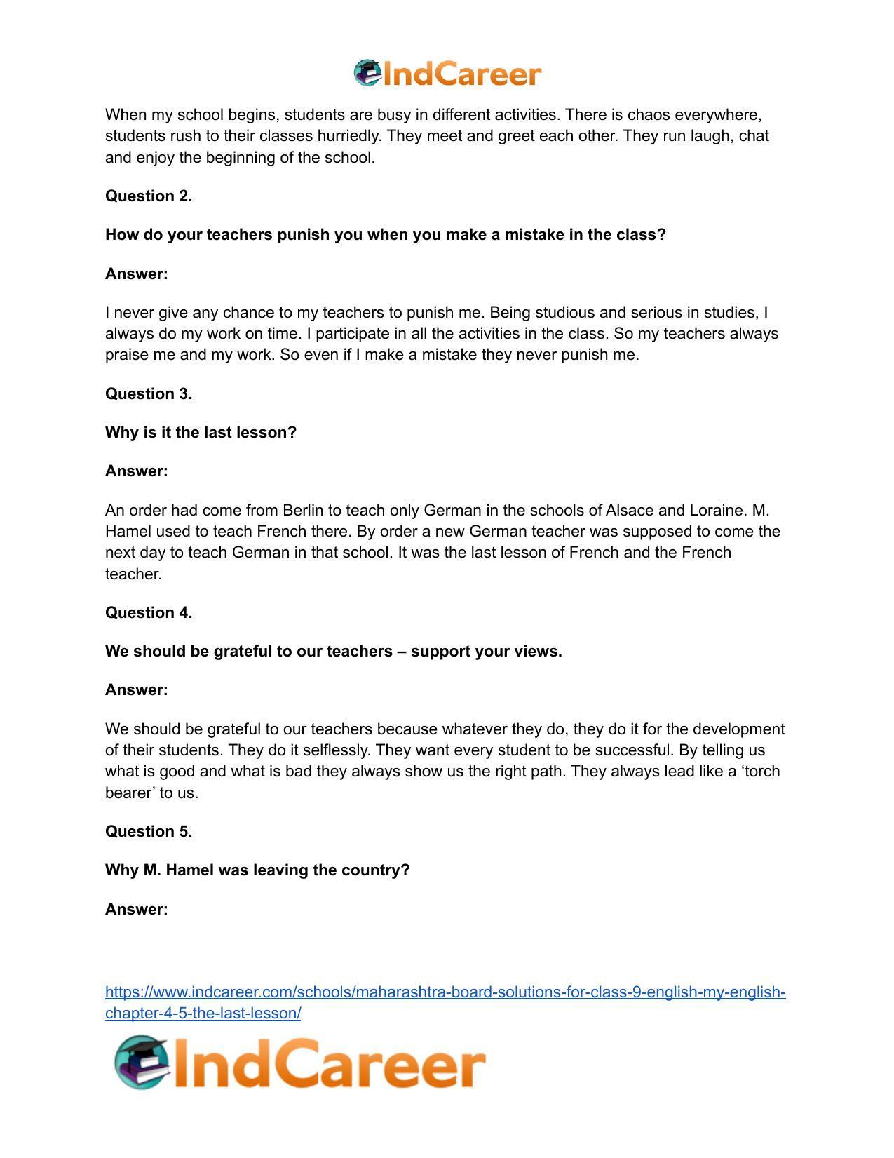 Maharashtra Board Solutions for Class 9- English (My English): Chapter 4.5- The Last Lesson - Page 25