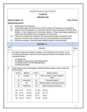 CBSE Class 12 Biology Sample Paper 2023