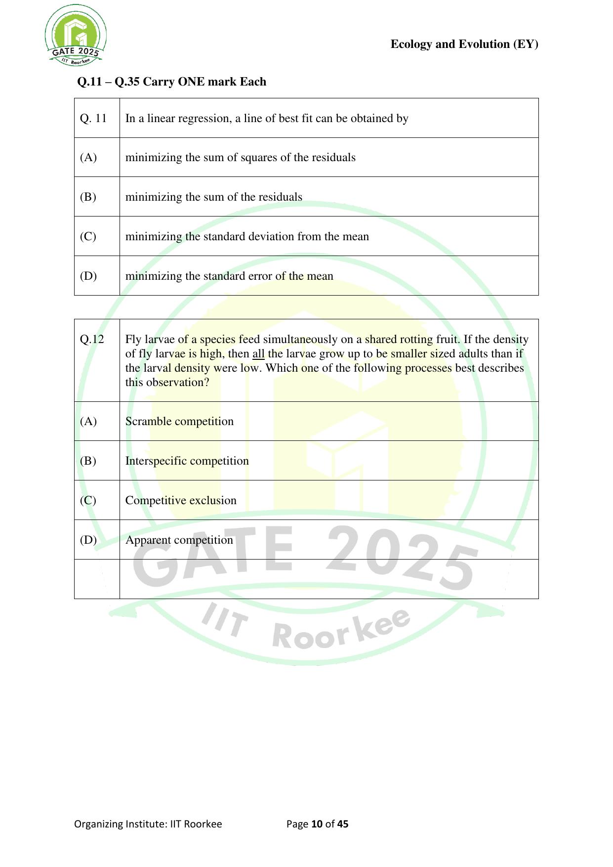 GATE 2025 Ecology and Evolution (EY) Question Paper - Page 10