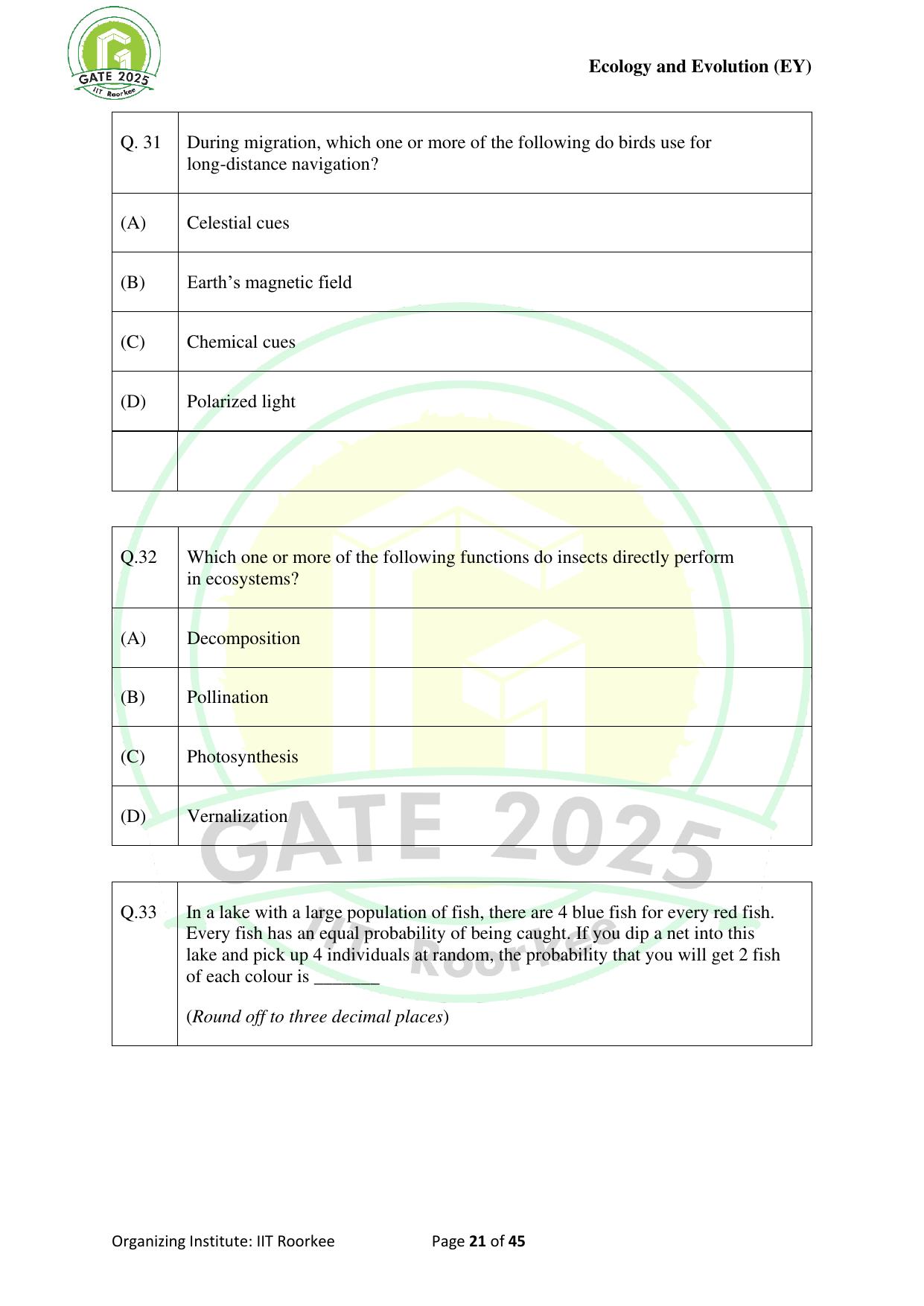 GATE 2025 Ecology and Evolution (EY) Question Paper - Page 21