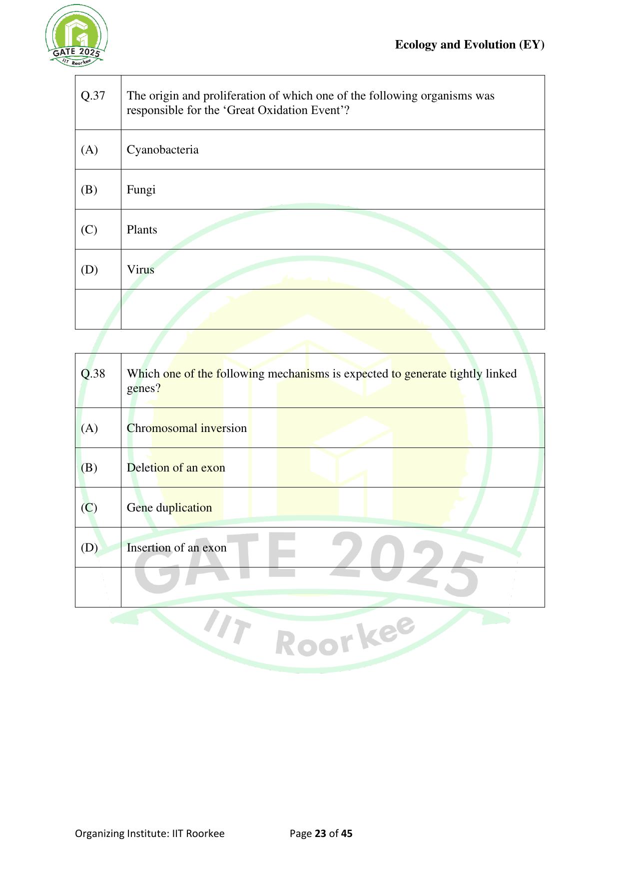 GATE 2025 Ecology and Evolution (EY) Question Paper - Page 23