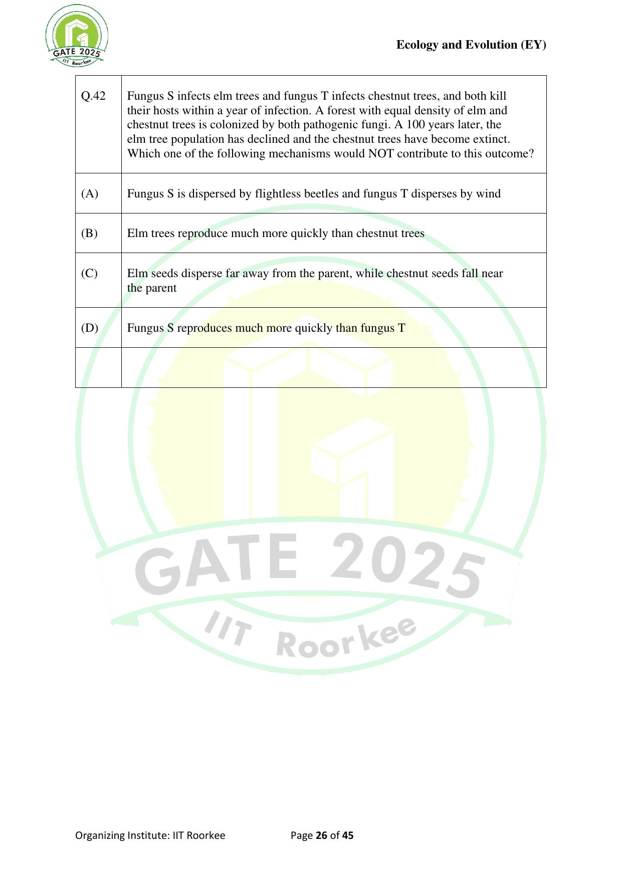 GATE 2025 Ecology and Evolution (EY) Question Paper - Page 26