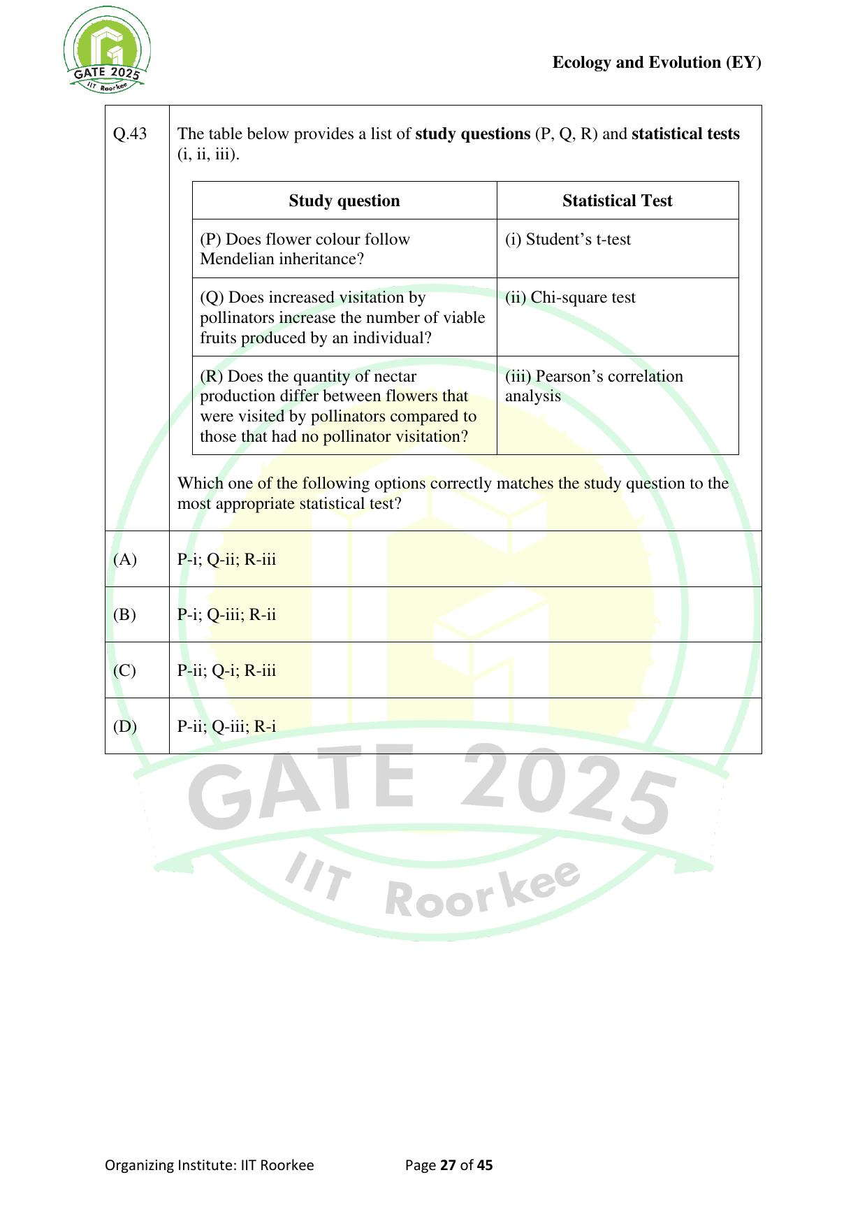 GATE 2025 Ecology and Evolution (EY) Question Paper - Page 27