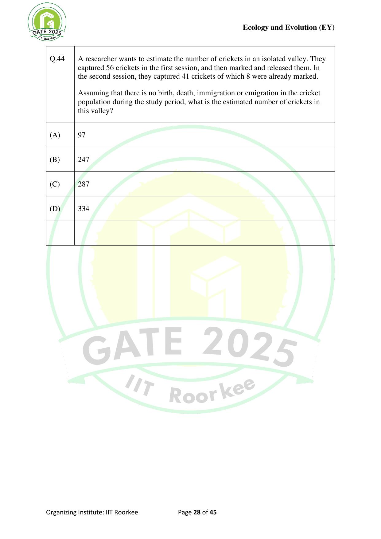GATE 2025 Ecology and Evolution (EY) Question Paper - Page 28