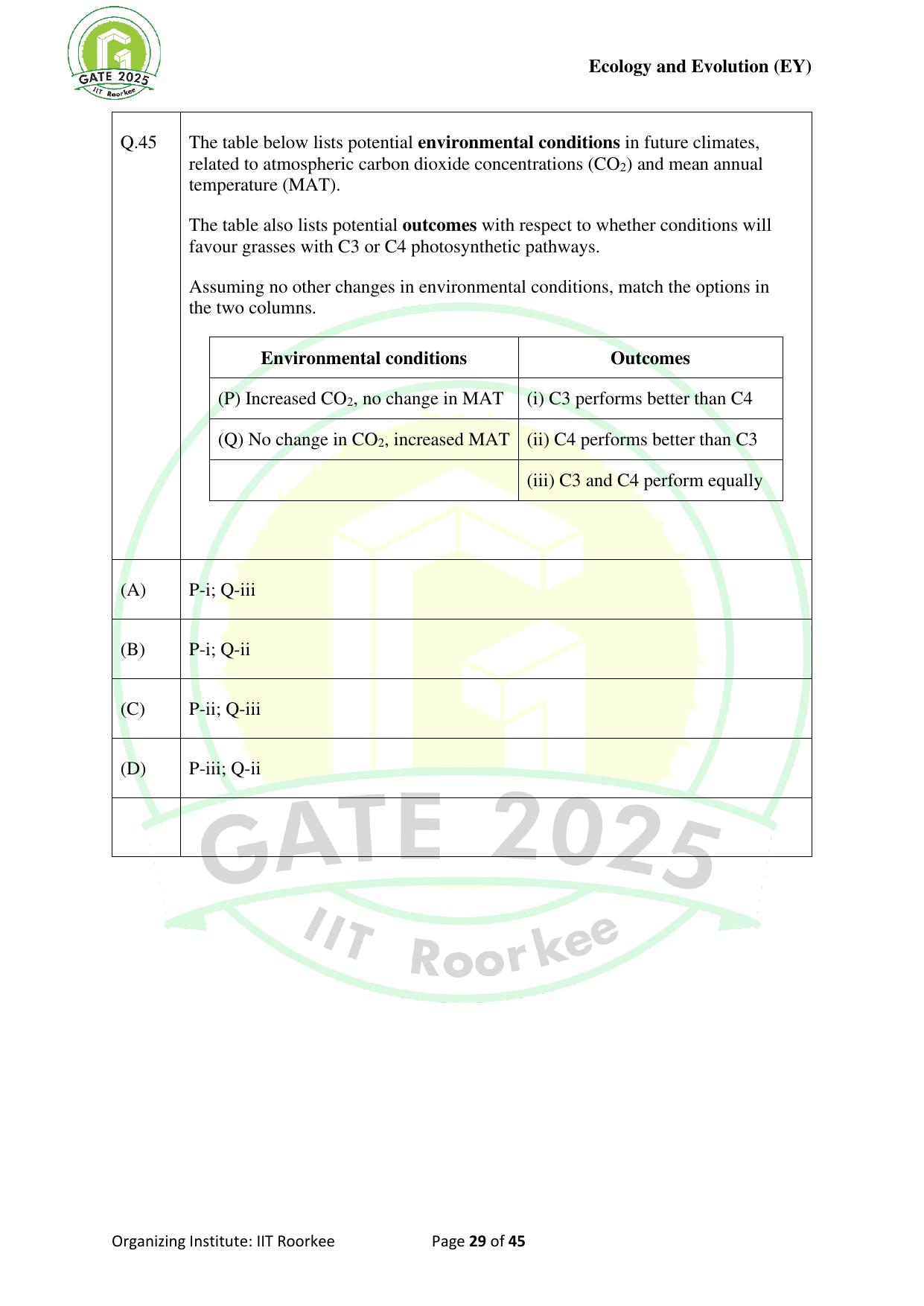 GATE 2025 Ecology and Evolution (EY) Question Paper - Page 29