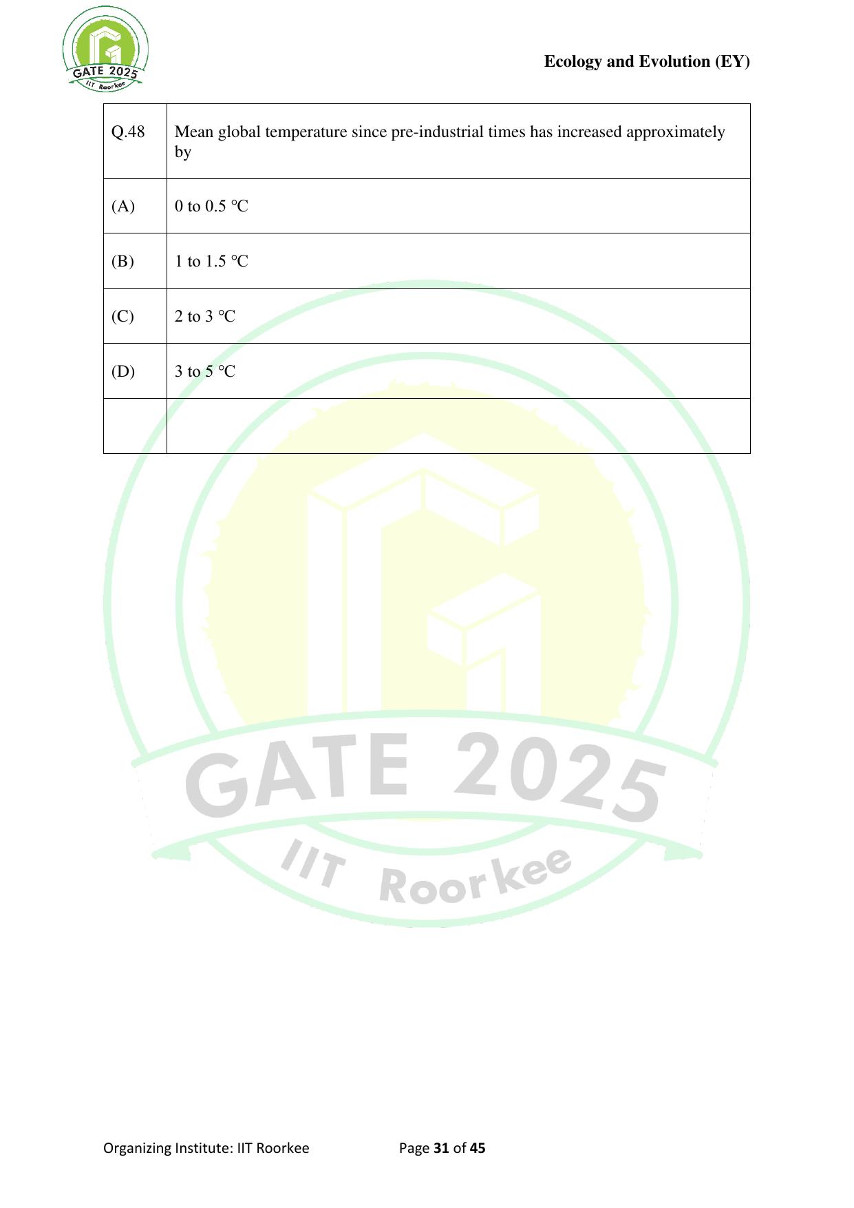 GATE 2025 Ecology and Evolution (EY) Question Paper - Page 31