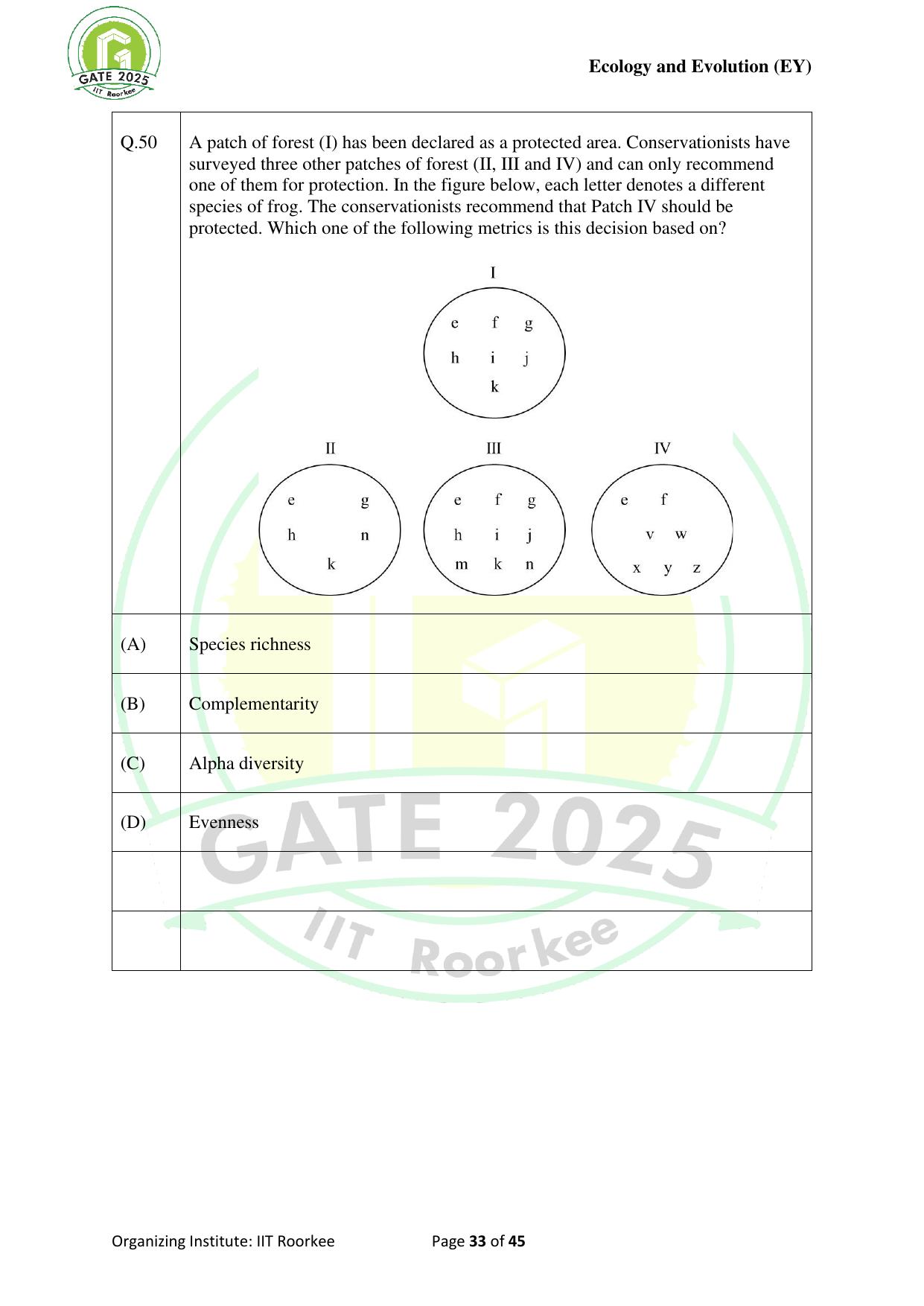 GATE 2025 Ecology and Evolution (EY) Question Paper - Page 33