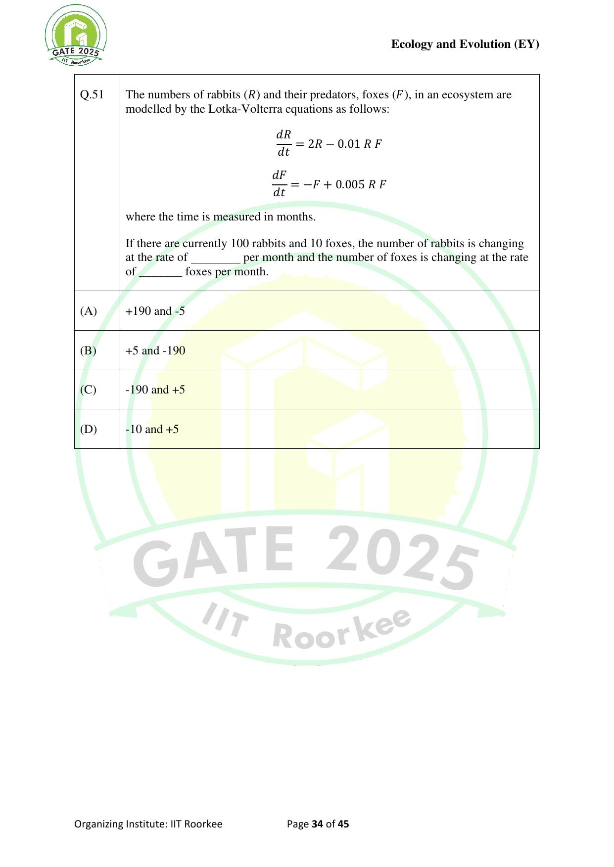 GATE 2025 Ecology and Evolution (EY) Question Paper - Page 34