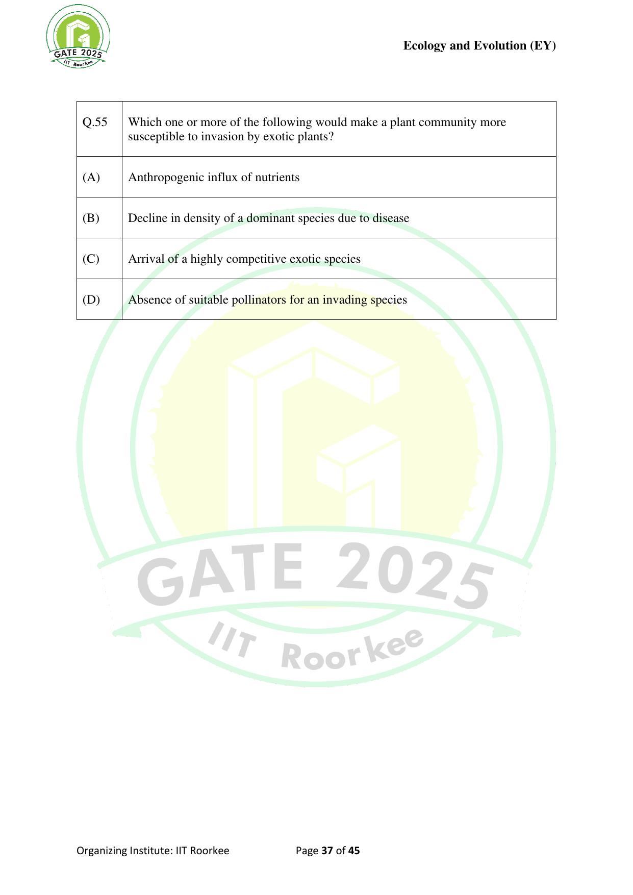 GATE 2025 Ecology and Evolution (EY) Question Paper - Page 37