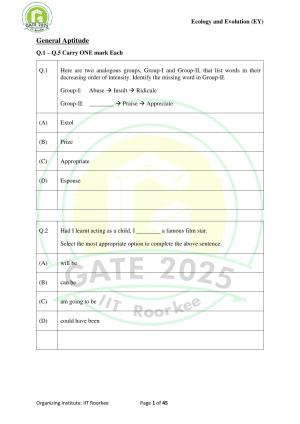 GATE 2025 Ecology and Evolution (EY) Question Paper