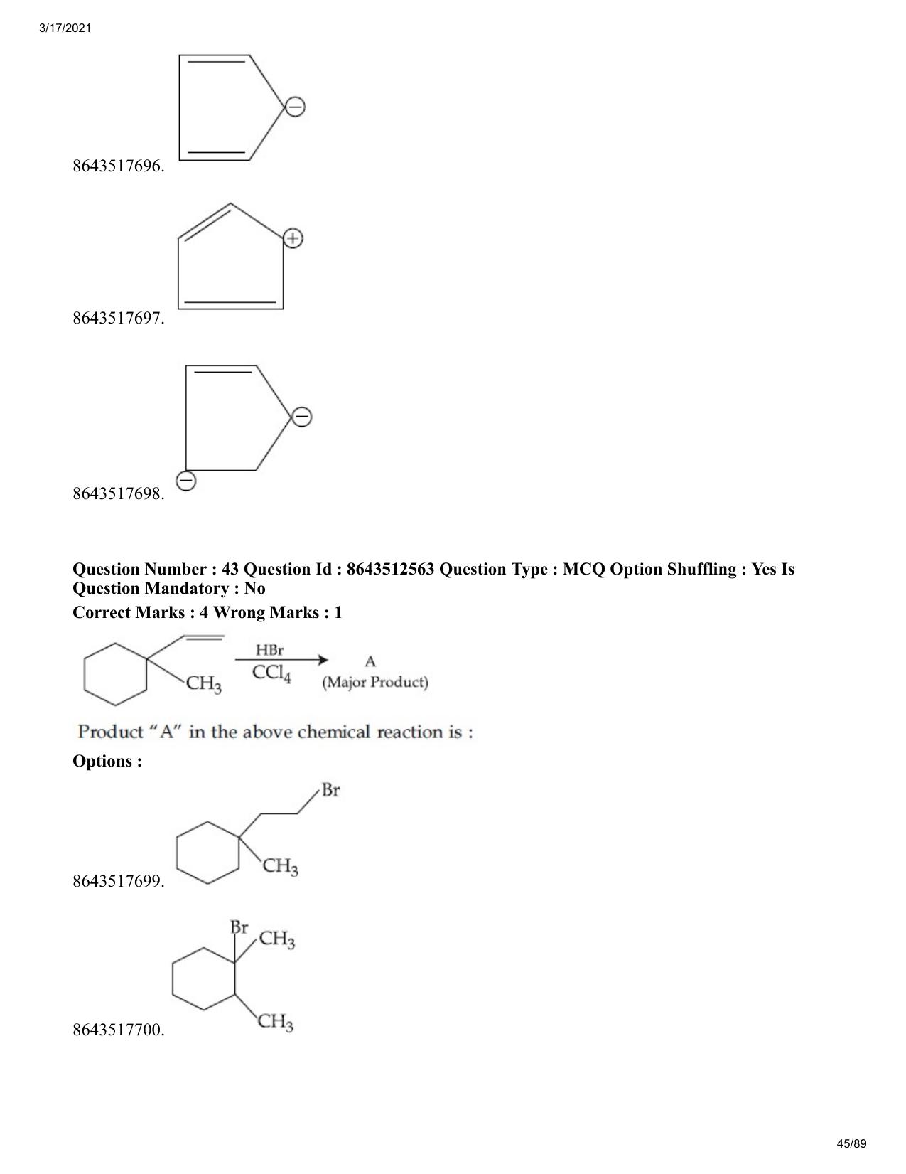 JEE Mains 2021: BTech EK (Shift 1) 17-03-2021 Question Paper - Page 45