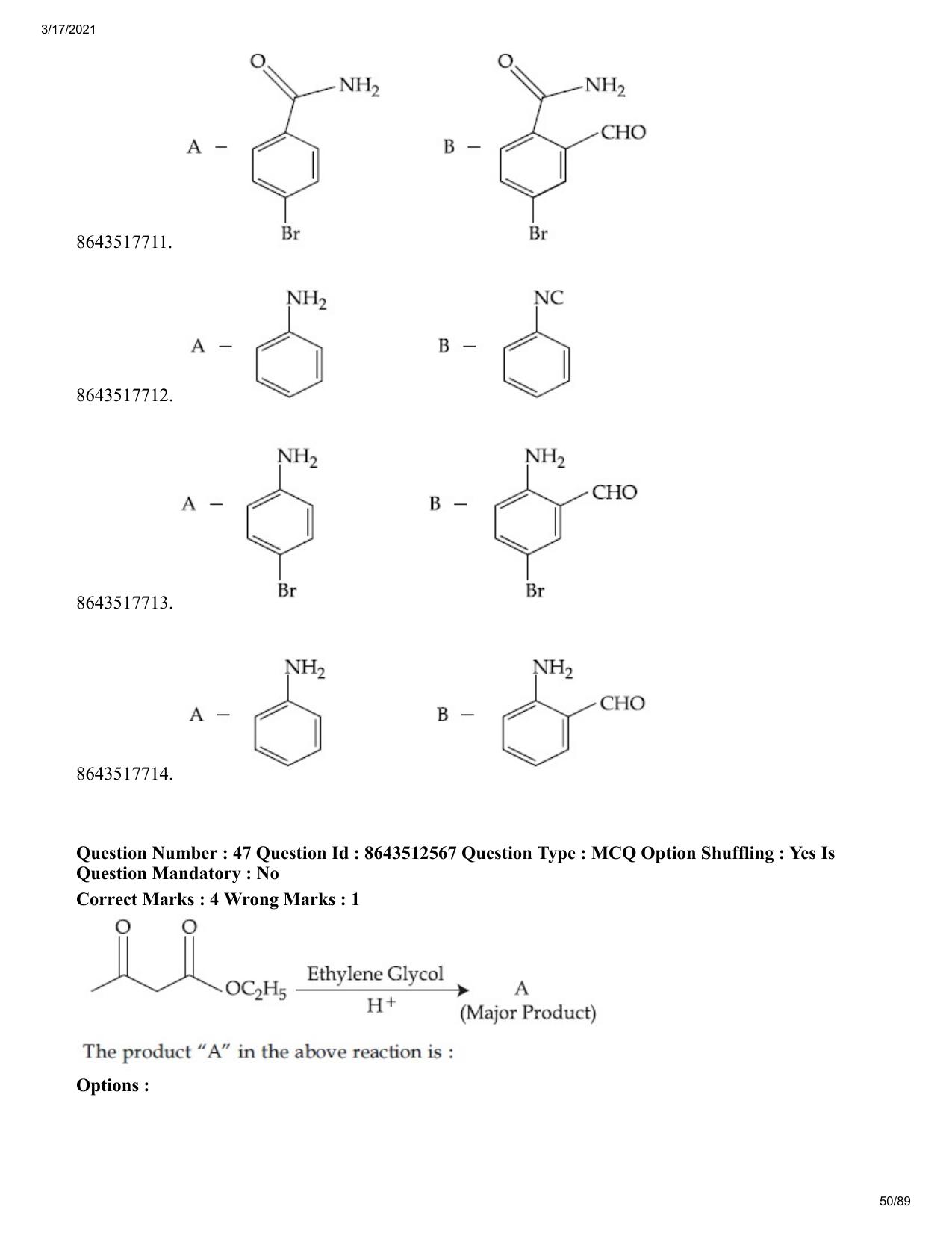 JEE Mains 2021: BTech EK (Shift 1) 17-03-2021 Question Paper - Page 50