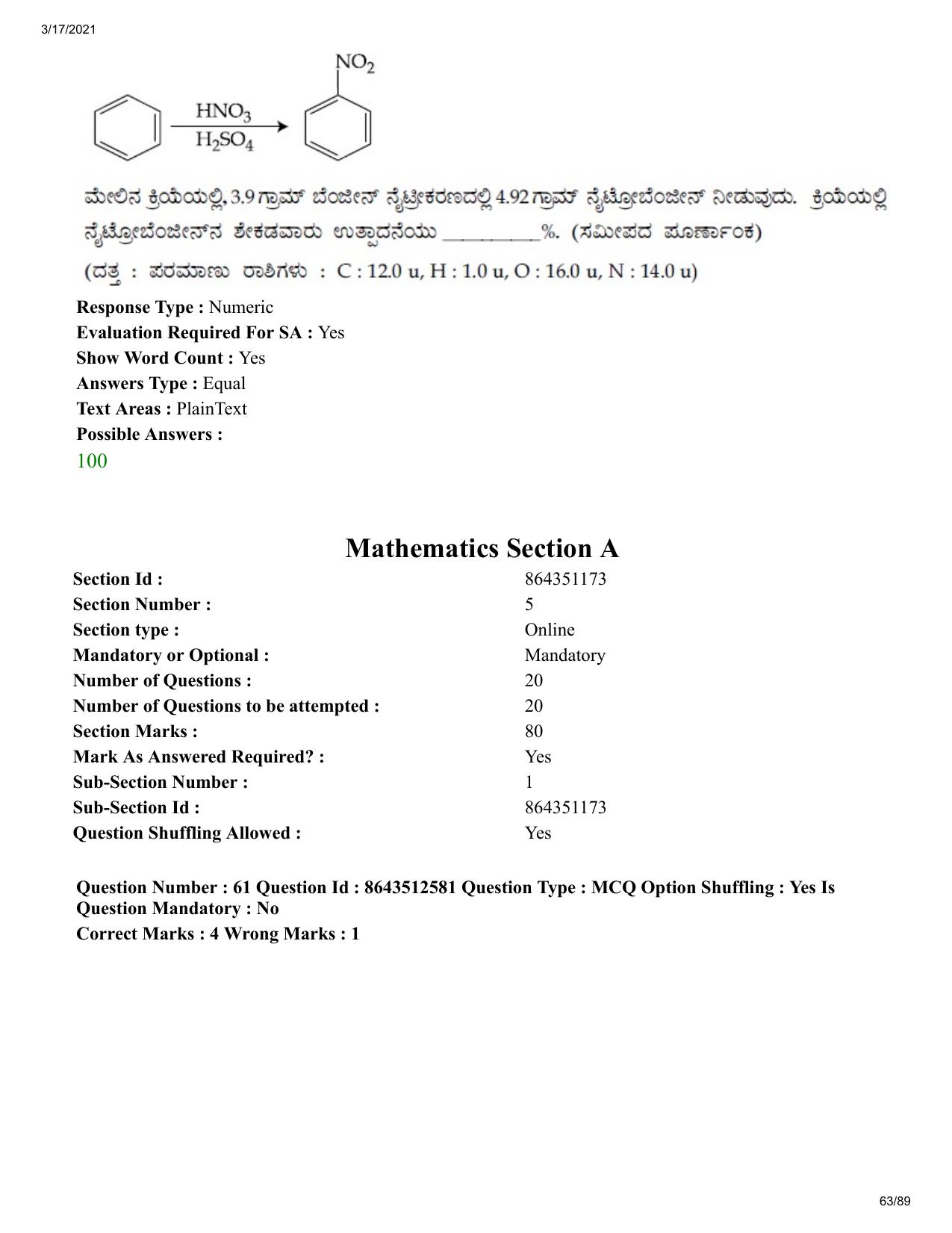 JEE Mains 2021: BTech EK (Shift 1) 17-03-2021 Question Paper - Page 63
