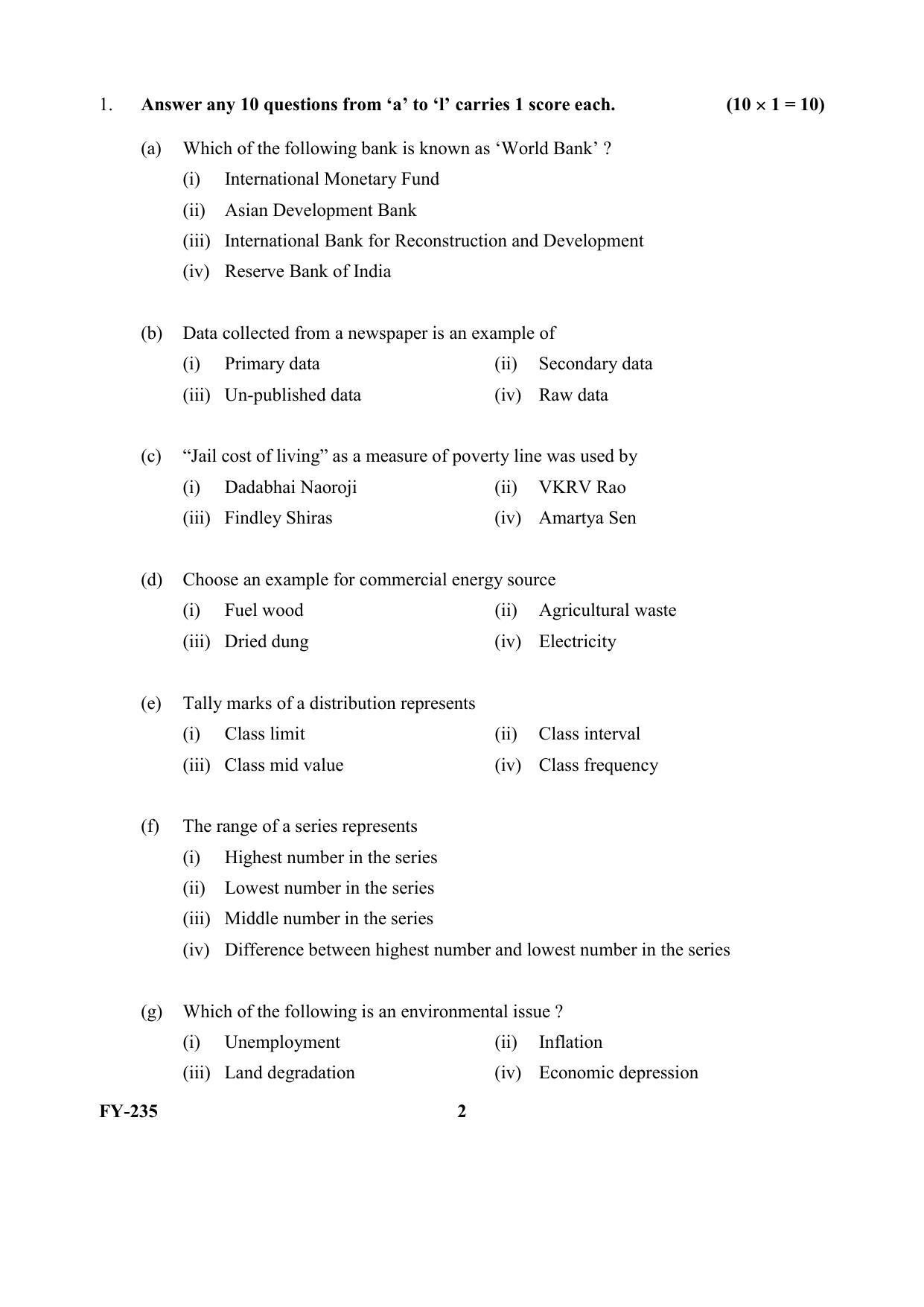 Kerala Plus One (Class 11th) Economics Question Paper 2021 - Page 2