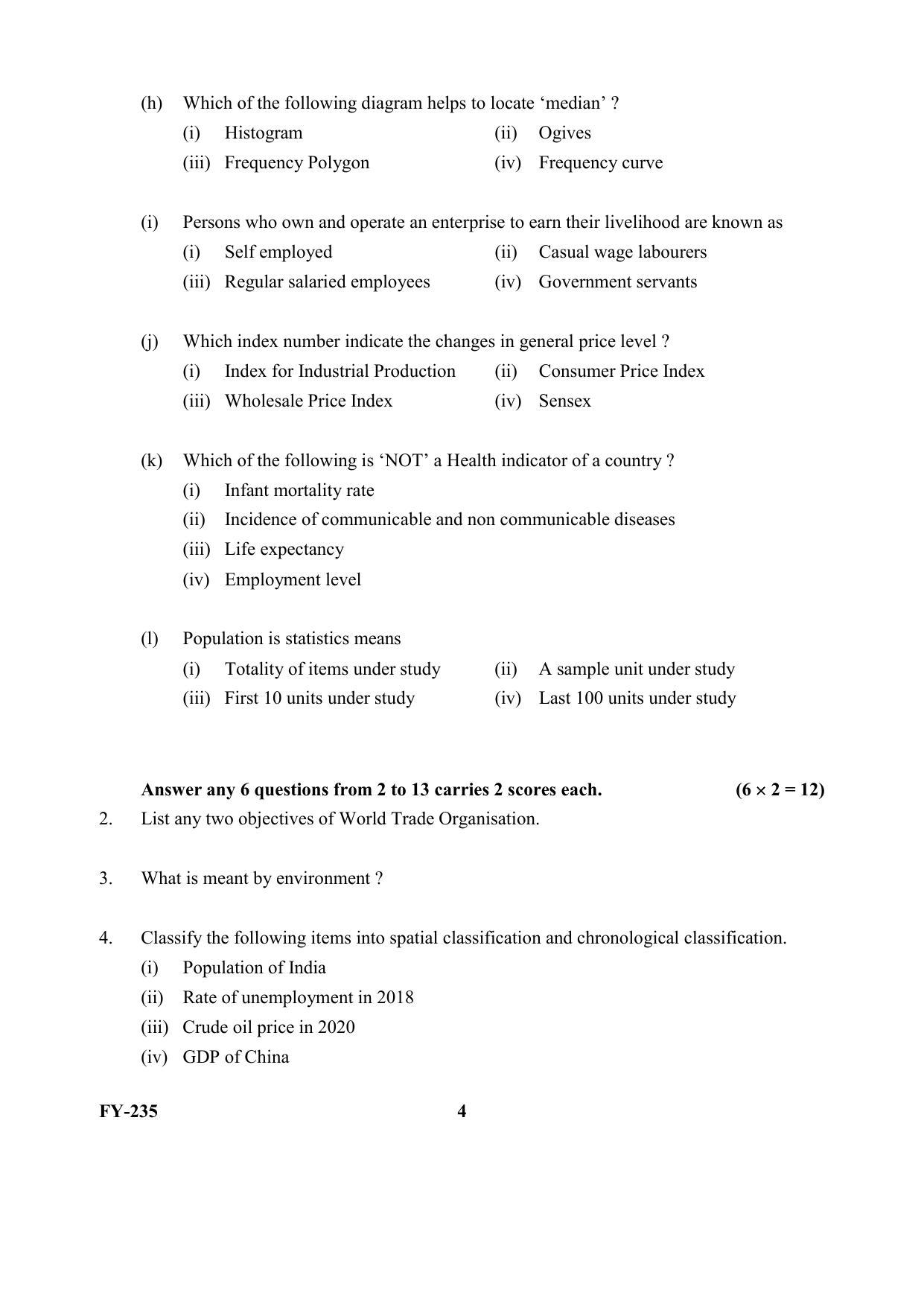 Kerala Plus One (Class 11th) Economics Question Paper 2021 - Page 4