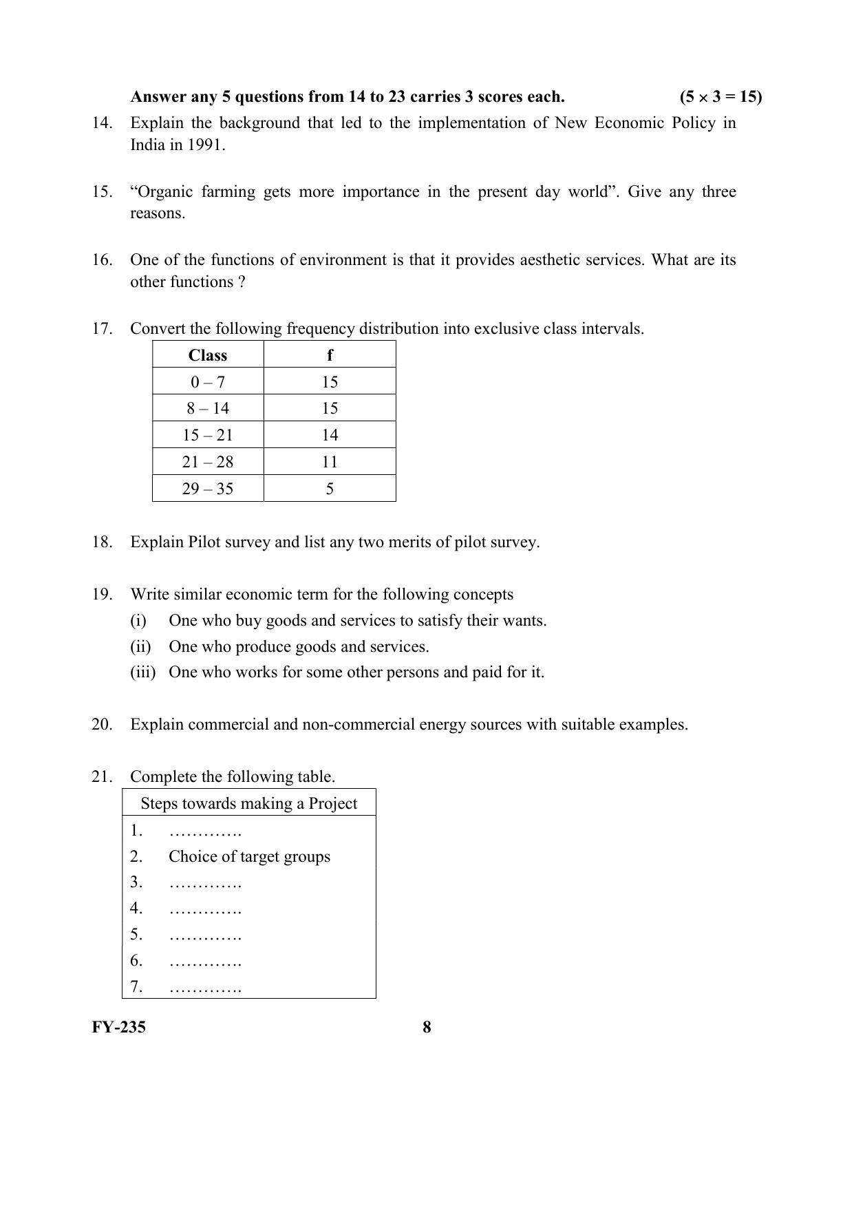Kerala Plus One (Class 11th) Economics Question Paper 2021 - Page 8