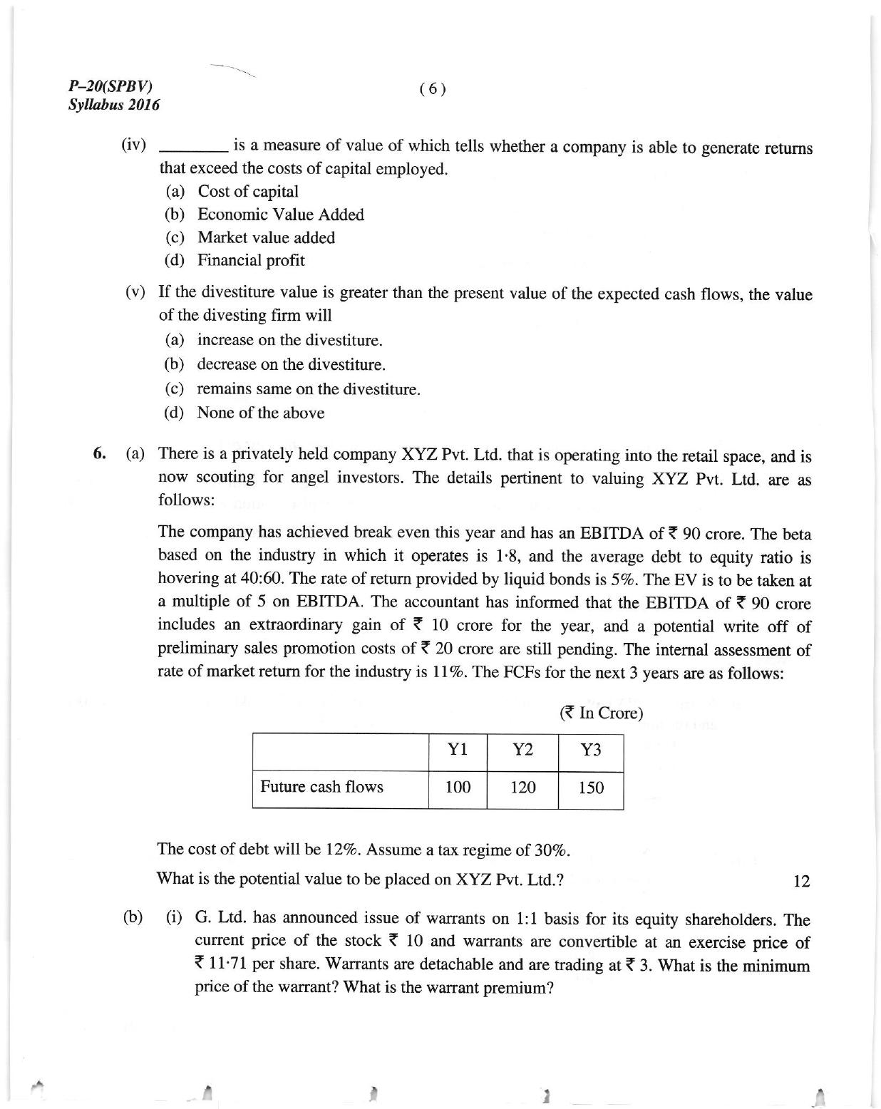 ICMAI June 2018 Strategic Performance Management & Business Valuation Question Paper (Final) - Page 6
