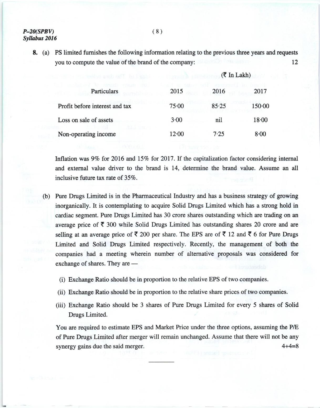 ICMAI June 2018 Strategic Performance Management & Business Valuation Question Paper (Final) - Page 8