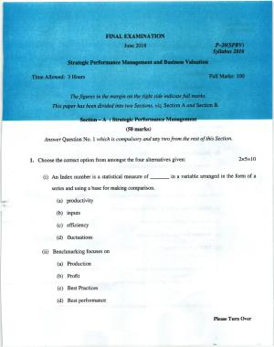 ICMAI June 2018 Strategic Performance Management & Business Valuation Question Paper (Final)