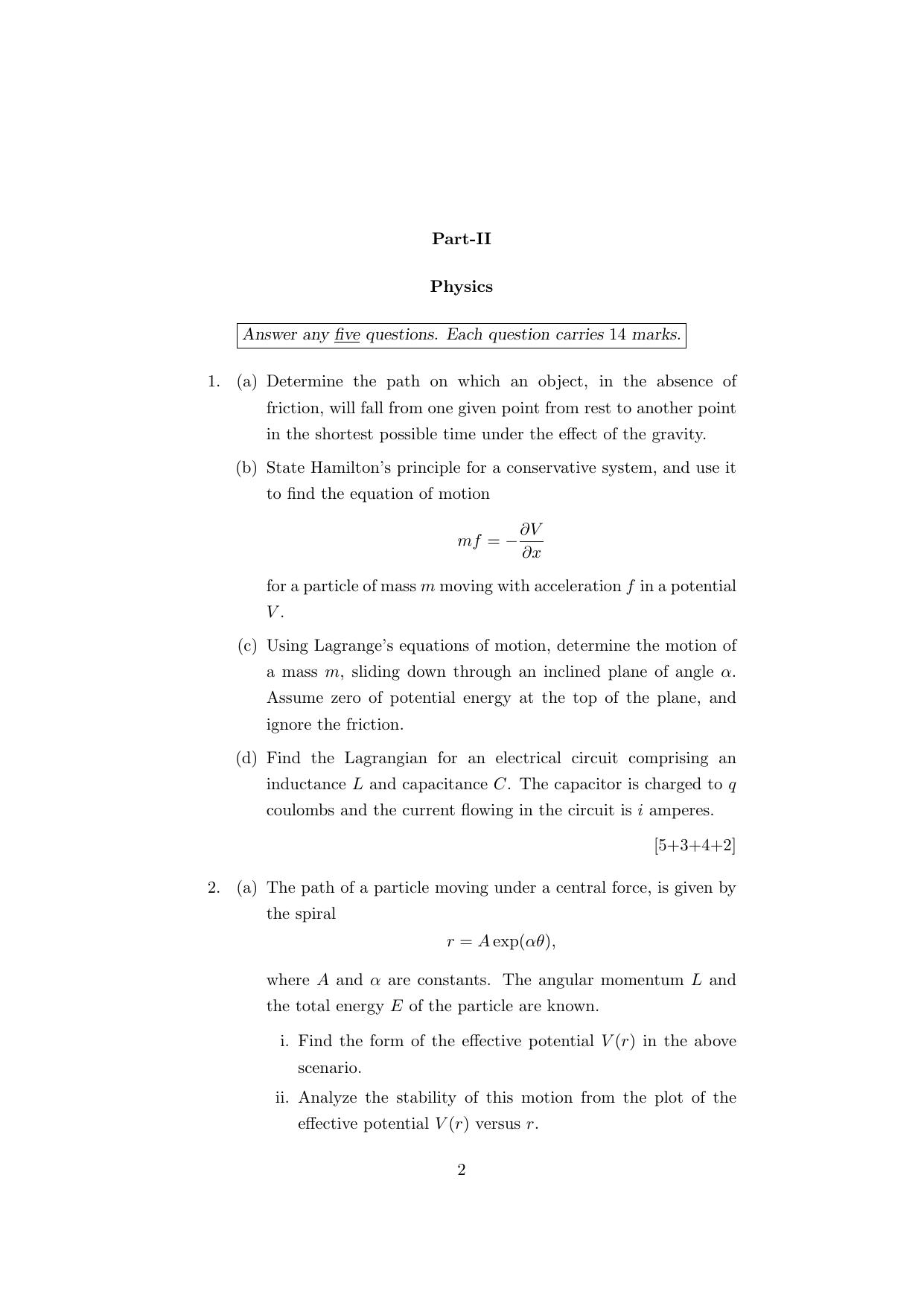 ISI Admission Test JRF in Physics and Applied Mathematics (PHB) 2023 Sample Paper - Page 2