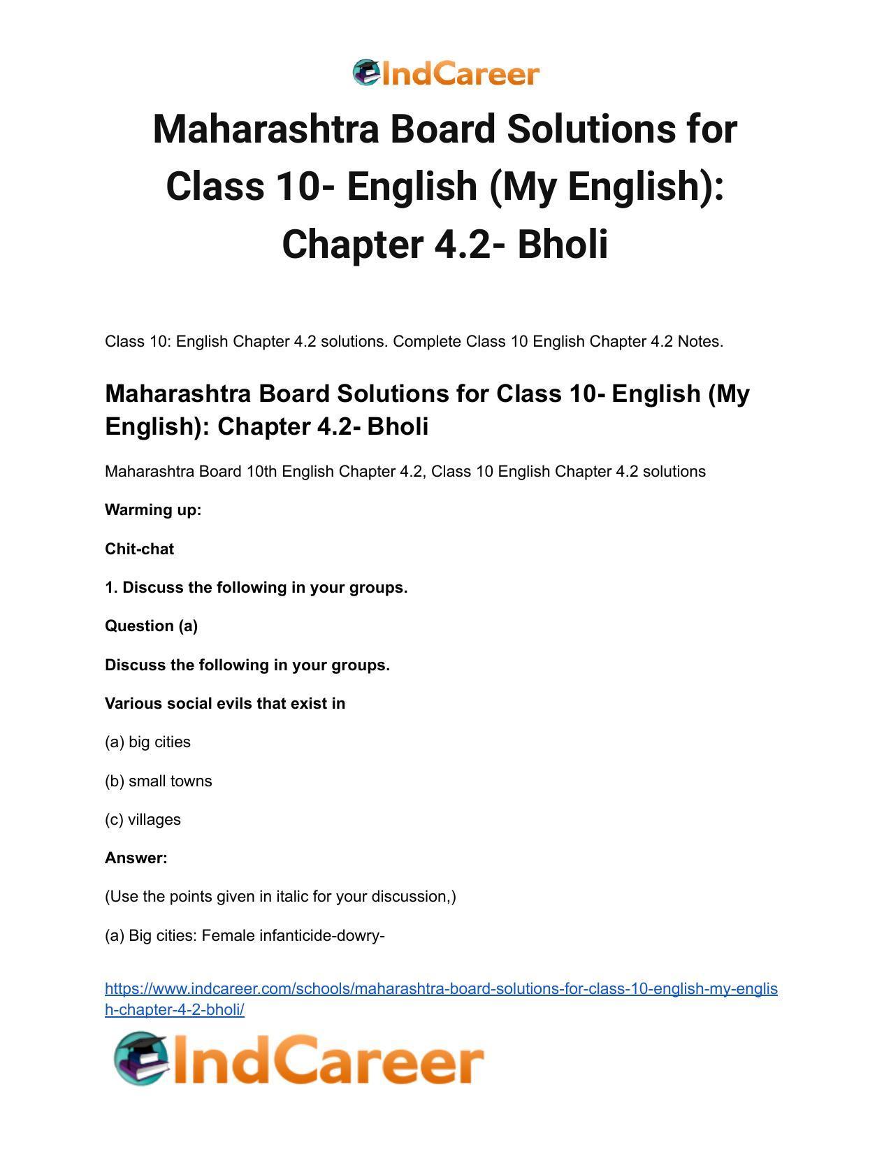 Maharashtra Board Solutions for Class 10- English (My English): Chapter 4.2- Bholi - Page 2