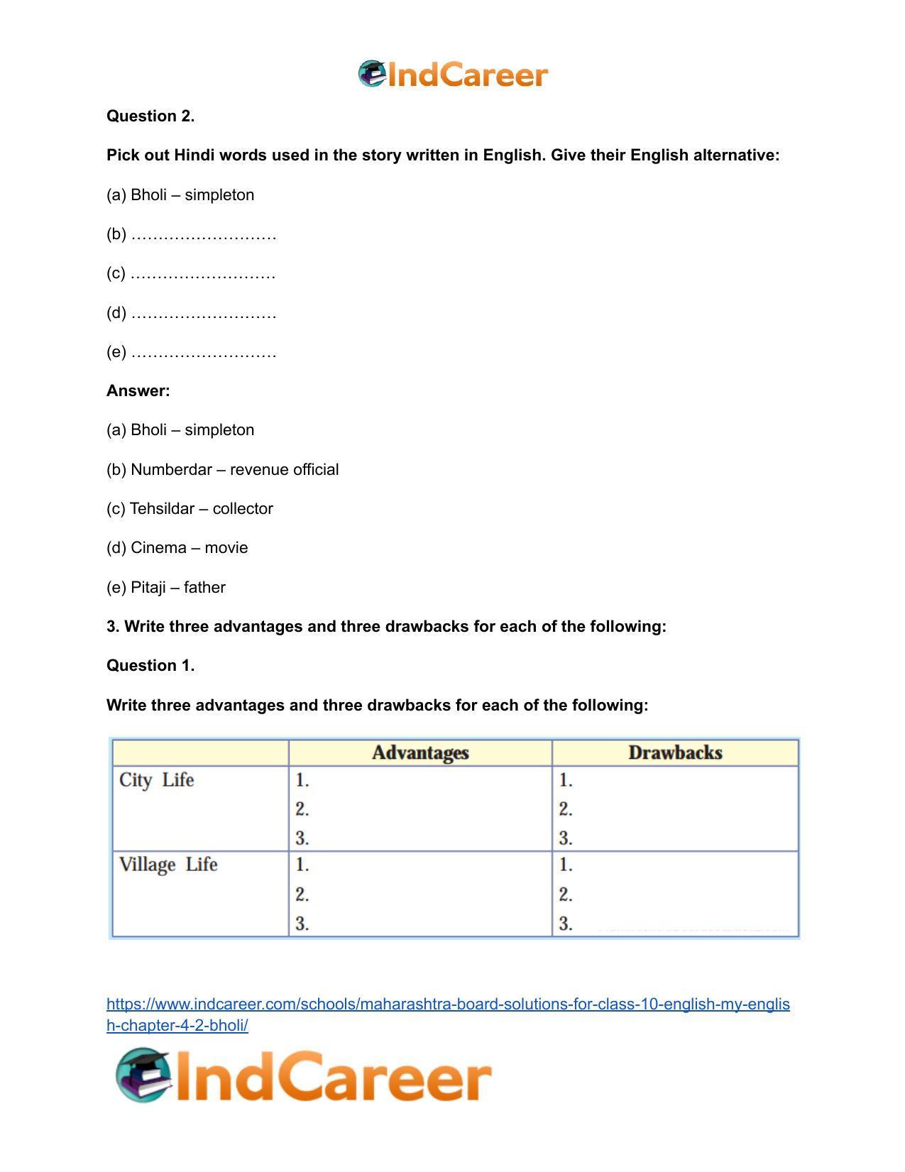 Maharashtra Board Solutions for Class 10- English (My English): Chapter 4.2- Bholi - Page 5