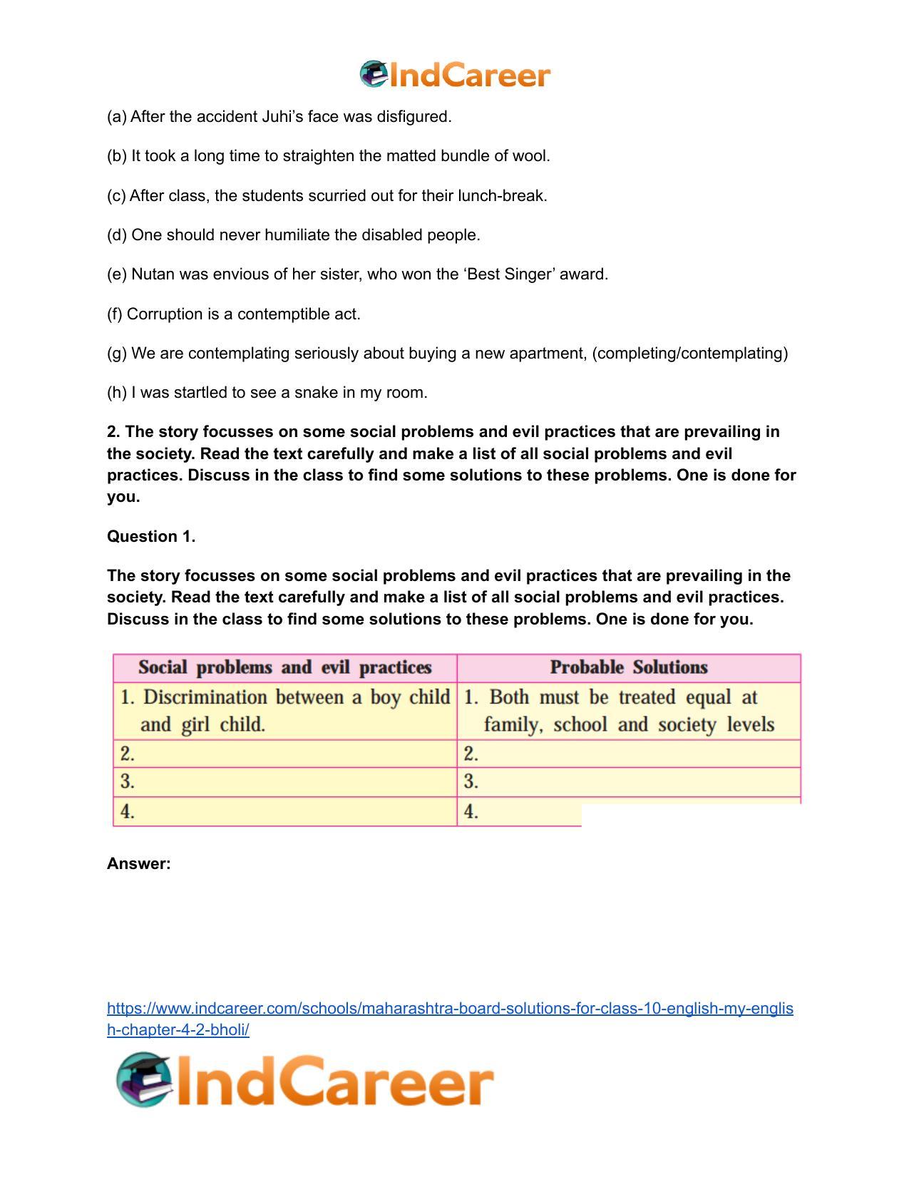 Maharashtra Board Solutions for Class 10- English (My English): Chapter 4.2- Bholi - Page 7