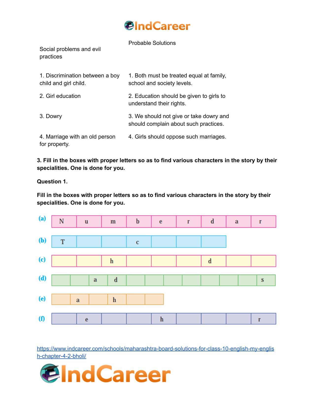 Maharashtra Board Solutions for Class 10- English (My English): Chapter 4.2- Bholi - Page 8