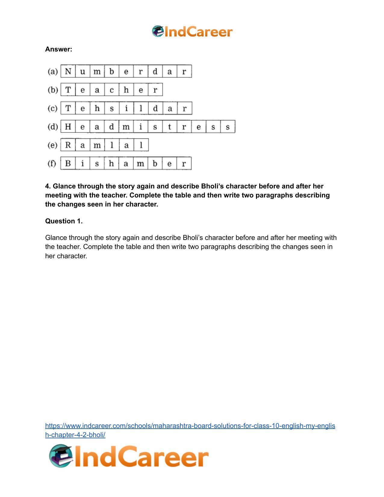 Maharashtra Board Solutions for Class 10- English (My English): Chapter 4.2- Bholi - Page 9
