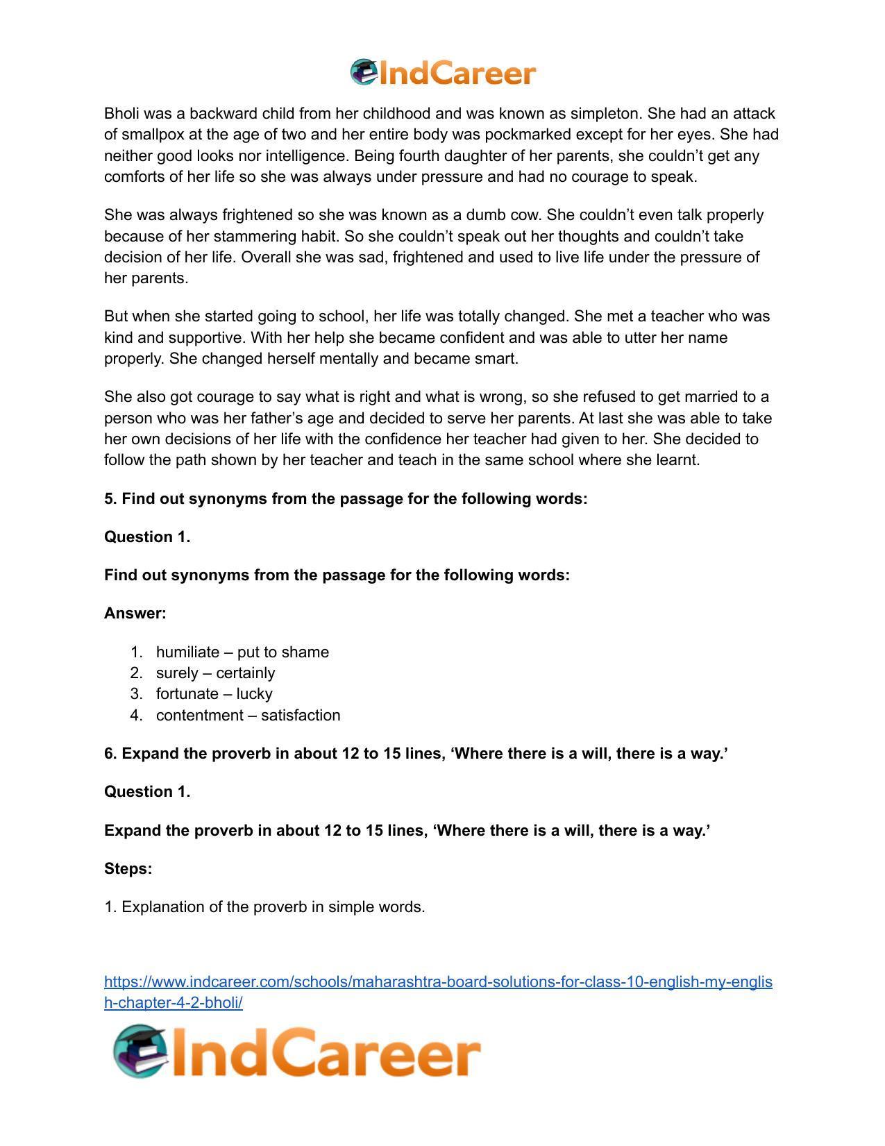 Maharashtra Board Solutions for Class 10- English (My English): Chapter 4.2- Bholi - Page 11
