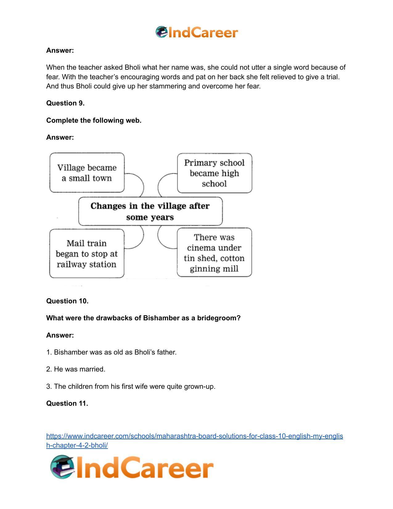 Maharashtra Board Solutions for Class 10- English (My English): Chapter 4.2- Bholi - Page 24