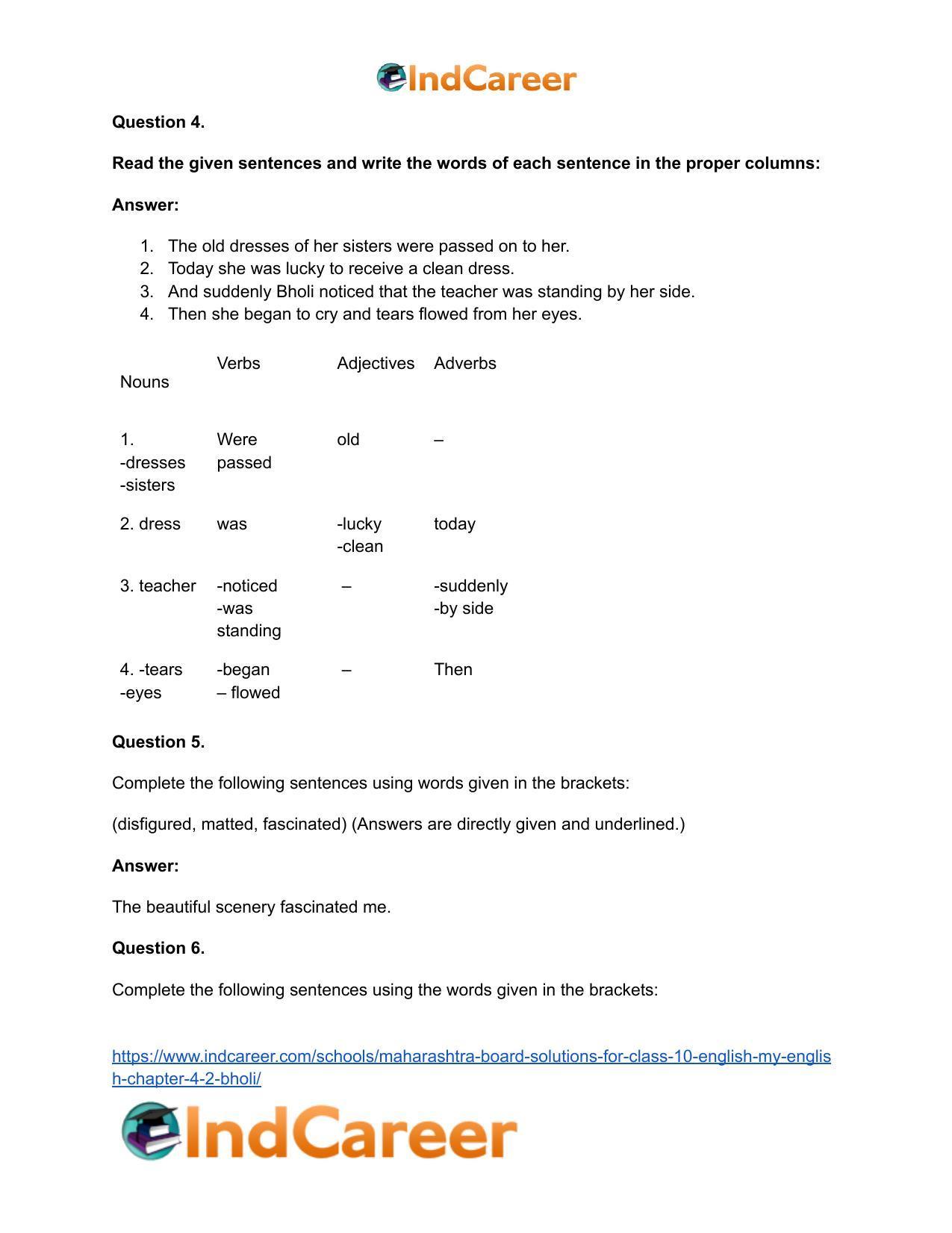 Maharashtra Board Solutions for Class 10- English (My English): Chapter 4.2- Bholi - Page 27
