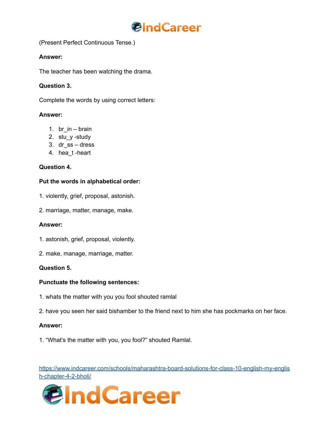 Maharashtra Board Solutions for Class 10- English (My English): Chapter 4.2- Bholi - Page 33