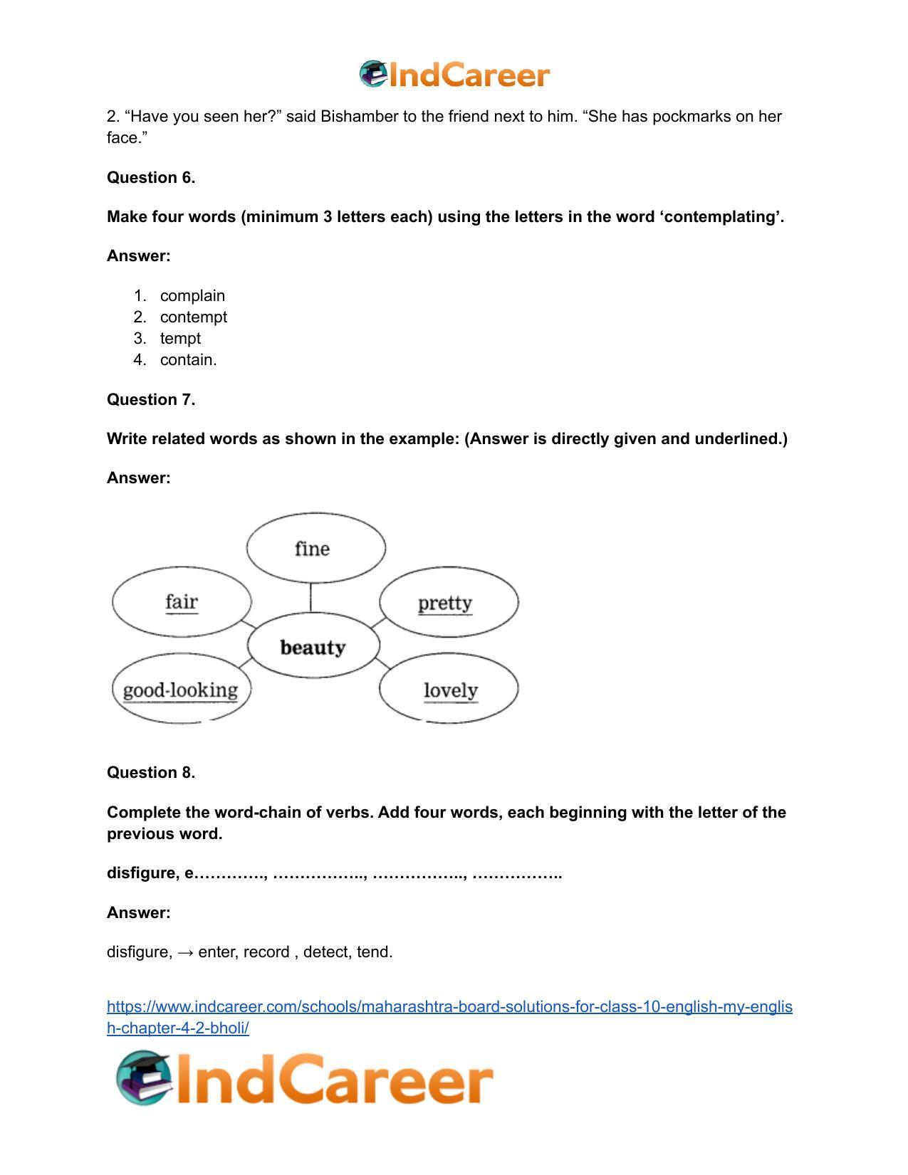Maharashtra Board Solutions for Class 10- English (My English): Chapter 4.2- Bholi - Page 34