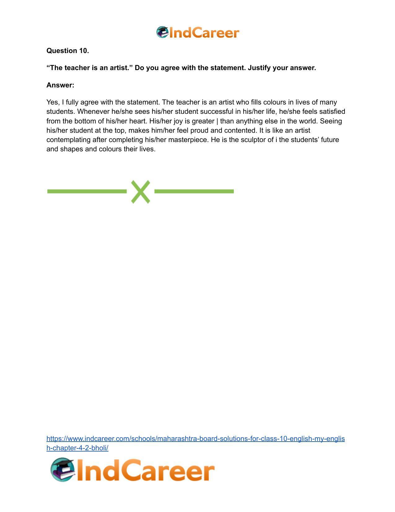 Maharashtra Board Solutions for Class 10- English (My English): Chapter 4.2- Bholi - Page 39